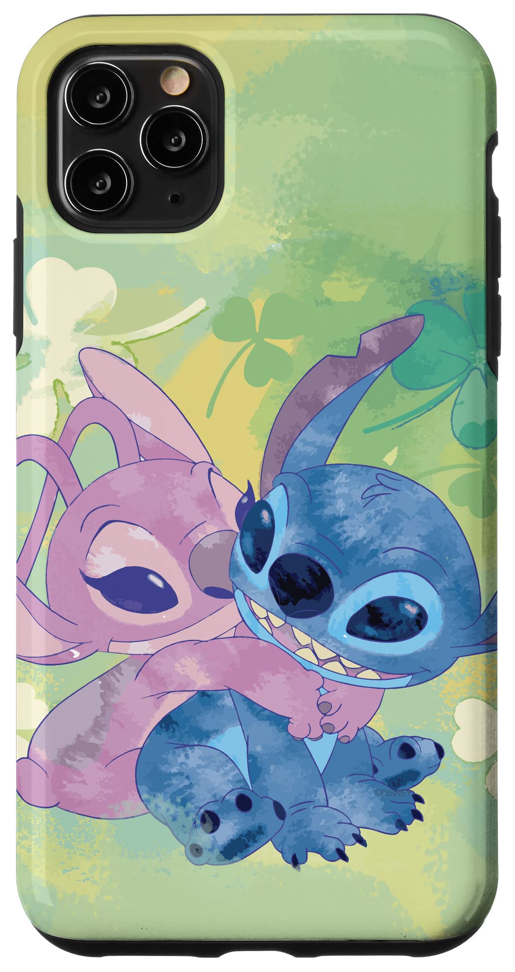 Coque iPhone 11 Pro Max Disney Stitch et Angel Trèfle Vert - 4