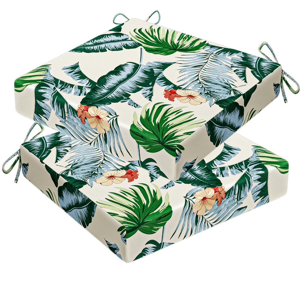 18x18inch Patio Cushions,Replacement Cushions for Outdoors Waterproof Stain-Resistant Durable Reversible Thick Chair Cushion/with Removable Cover,with Ties 2 Pack (Hawaiian)