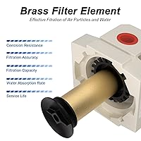 Vista 5 de AIRZOE 1/2" NPT Secador de Aire para Compresor - Separador de Agua del Compresor de Aire AF4000-04, Drenaje Manual, Elemento de Latón de 5 Micrones