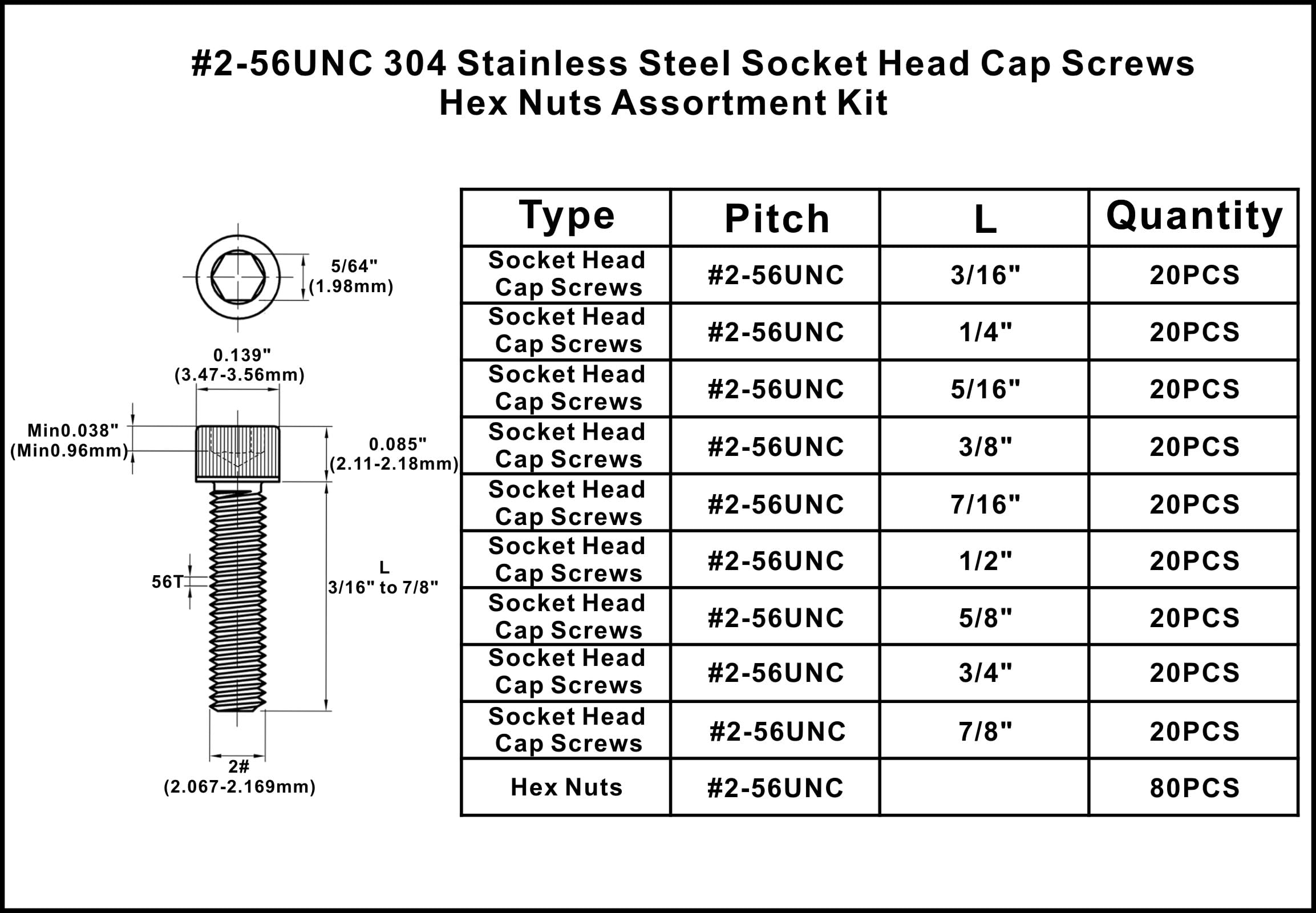 HVAZI #2-56 UNC Stainless Steel Hex Socket Head Cap Screws