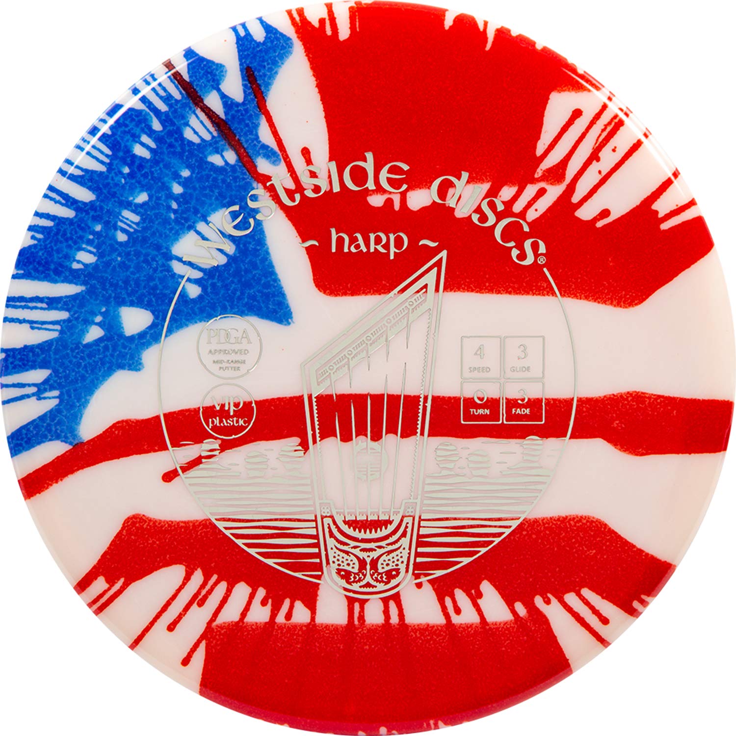 Westside Discs MyDye American Flag Disc Golf Putter, Overstable Putt and Approach Disc, Beginner Friendly Frisbee Golf Discs, VIP Harp Putter