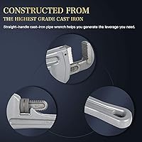 Vista 5 de ETERNA Llave de tubo de 18 pulgadas Llave de tubo recta de aluminio con mordazas de gancho de acero al carbono de aleación Llave de plomería