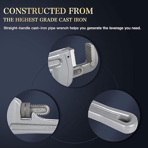 Miniatura 5 de ETERNA Llave de tubo de 18 pulgadas Llave de tubo recta de aluminio con mordazas de gancho de acero al carbono de aleación Llave de plomería