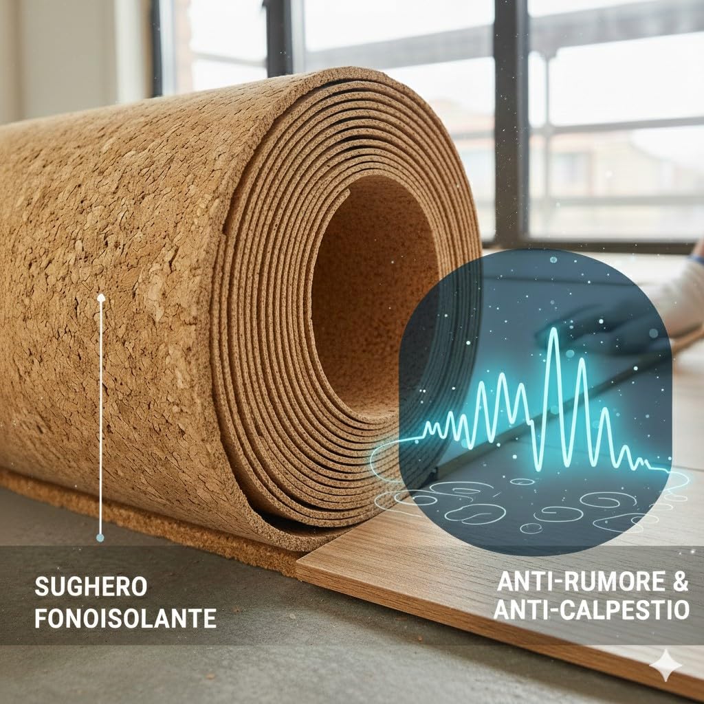 FUTURAZeta® - Rotolo di Sughero Supercompresso spessore 5 mm Rivestimento Muro Parete Fredda Tappetino Sotto Pavimento Parquet Bacheca anti rumore (5 Mq.)