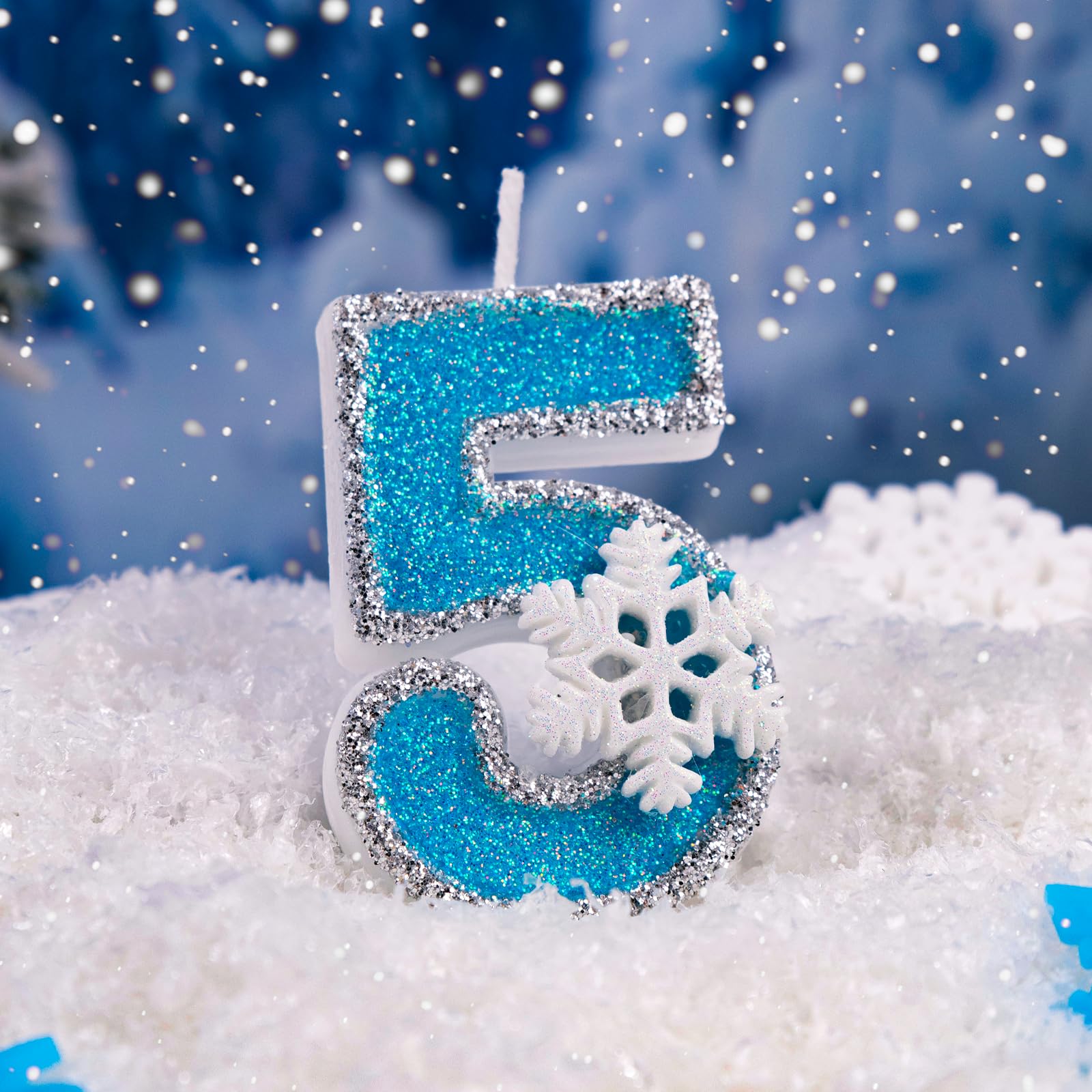 AKURIEEY Velas de cumpleaños con diseño de copo de nieve azul número 5, velas para decoración de tartas, decoración de cupcakes, decoración de fiestas, aniversarios, celebraciones, suministros