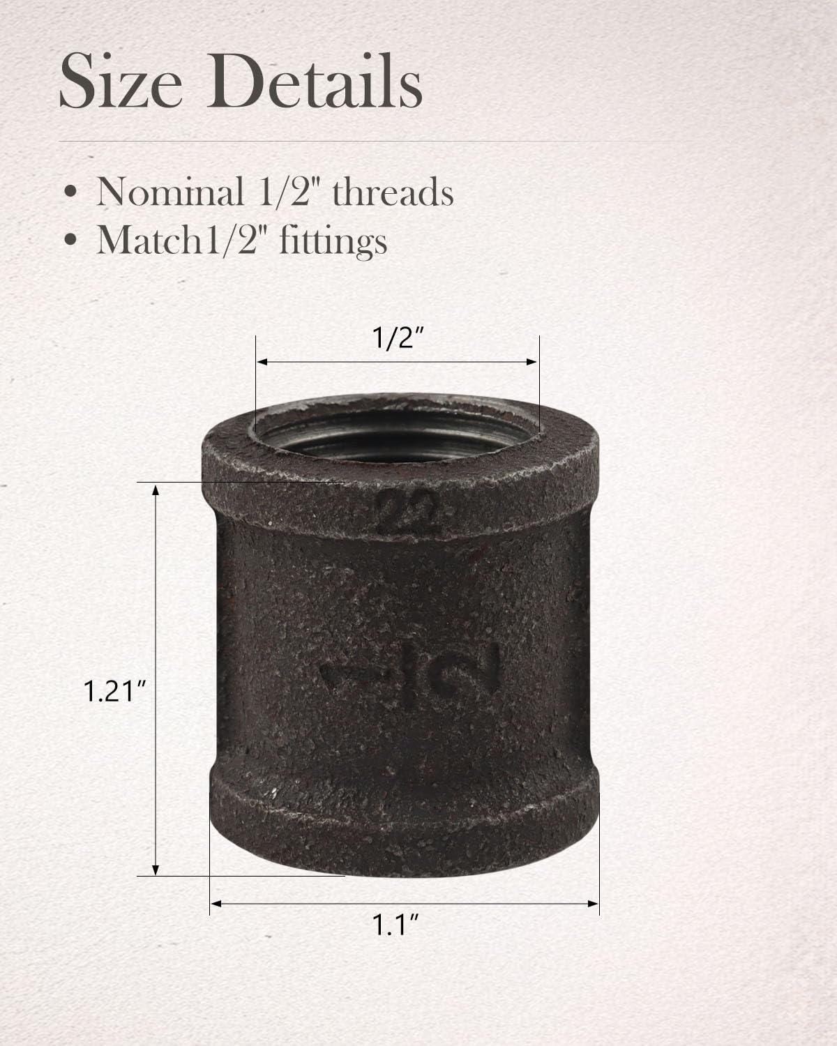 Paquete de 20 acoplamientos de tubería de hierro fundido maleable de 1,27 cm, bridas industriales para tuberías y accesorios negros roscados, estilo vintage industrial steampunk.