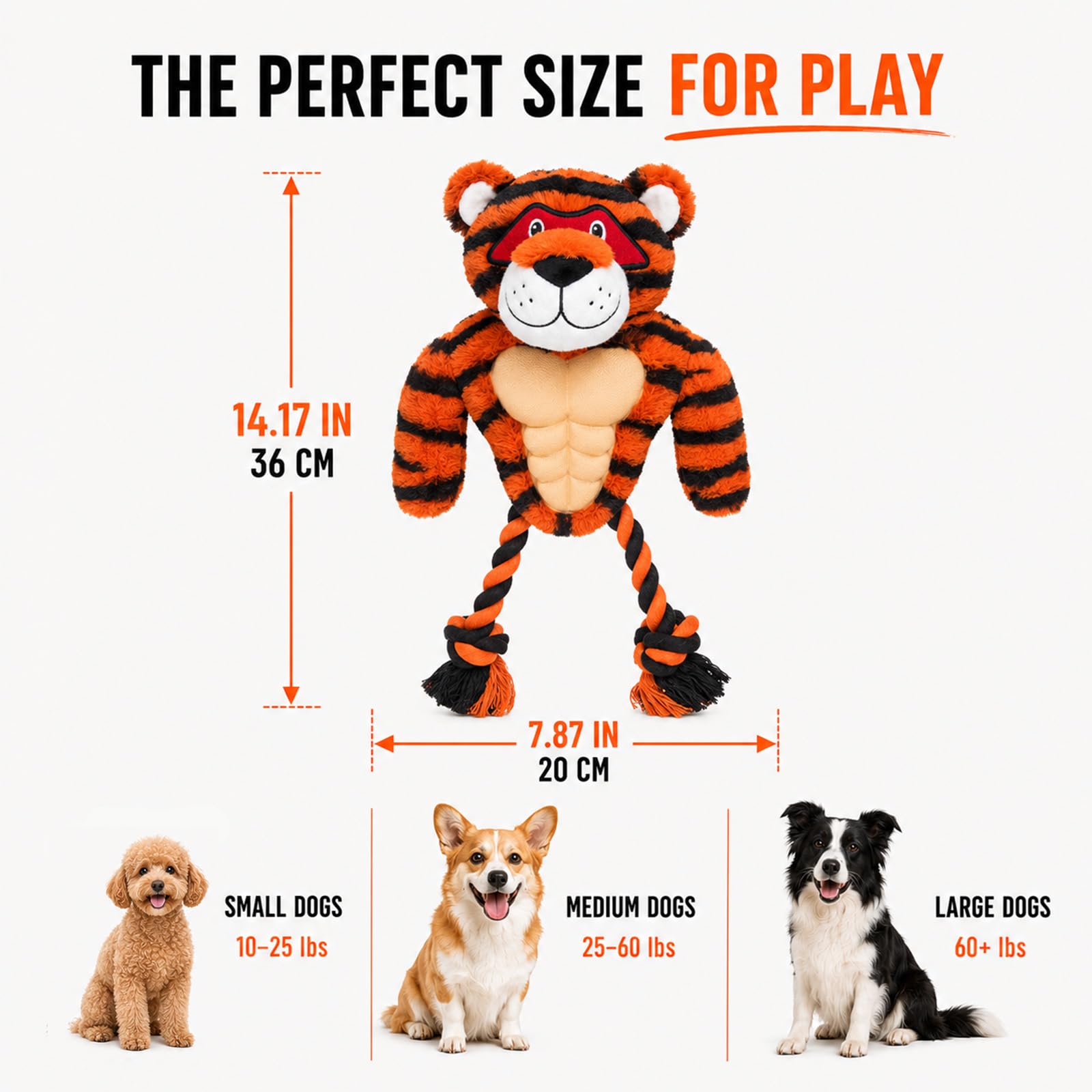 Juguete de cuerda chirriante de tigre de peluche, razas de perros pequeños y medianos, juguete de peluche interactivo duradero para masticadores agresivos, dentición de cachorros, ejercicio,
