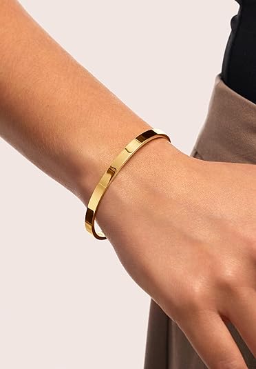 SINGULARU Bracciale Rigido In Acciaio Placcato Oro 18kt Con Zirconi - Regolabile, Apertura 3 Cm, Per Donna - 4