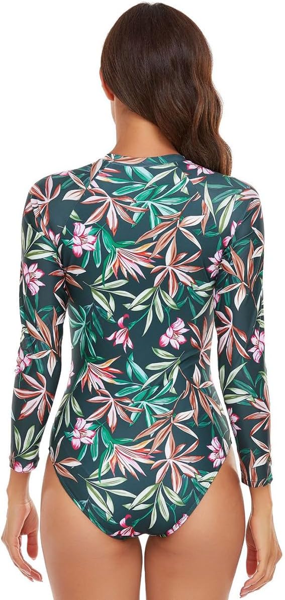 ABAFIP Women's Long Sleeve Rash Guard Bathing Suit Zip up One Piece Swimsuits Modest Surfing Swimwear - Image 3