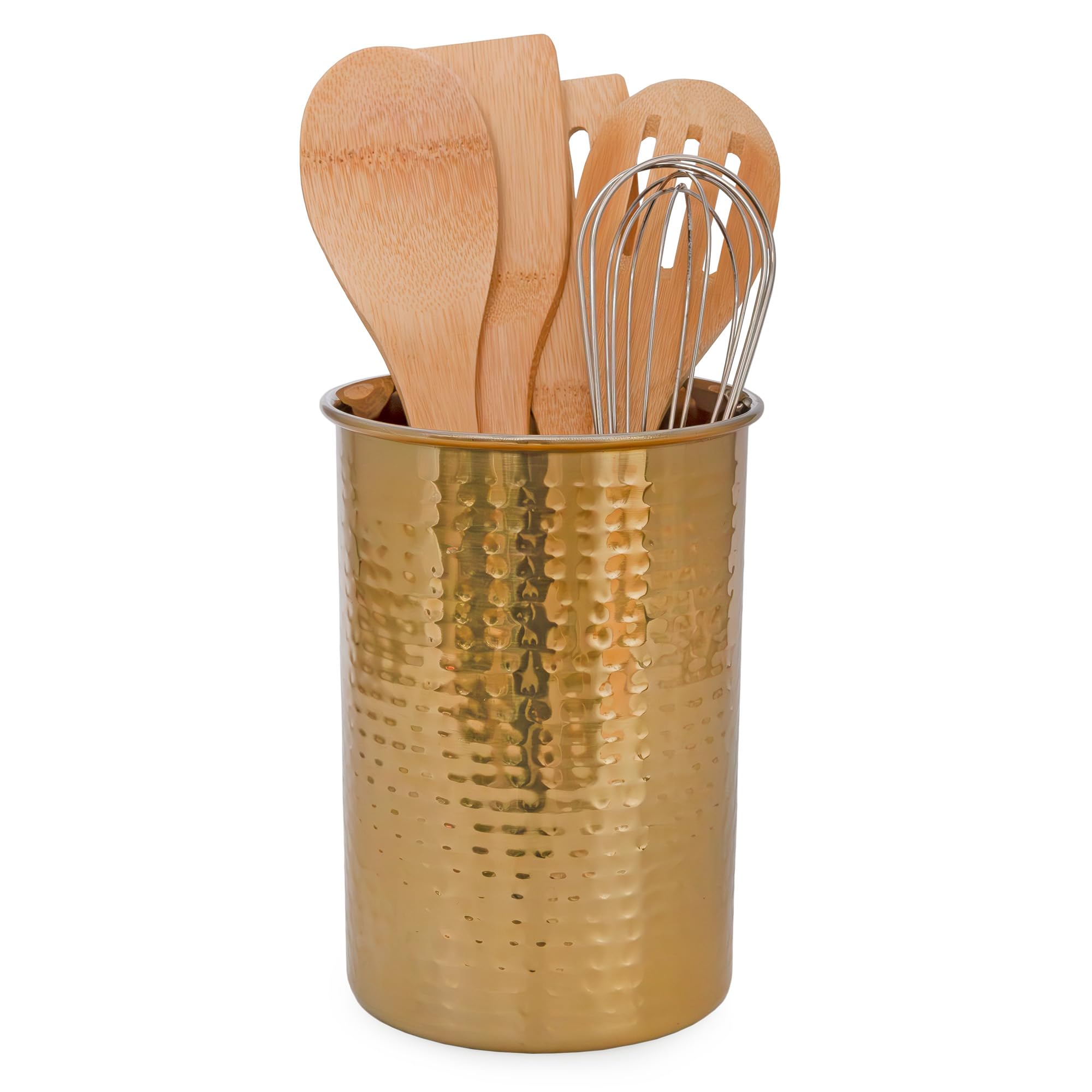Darware Hammered Gold Kitchen Utensil Holder / 7-Inch Tool Caddy, Store All Your Wooden Spoons, Spatulas, & More