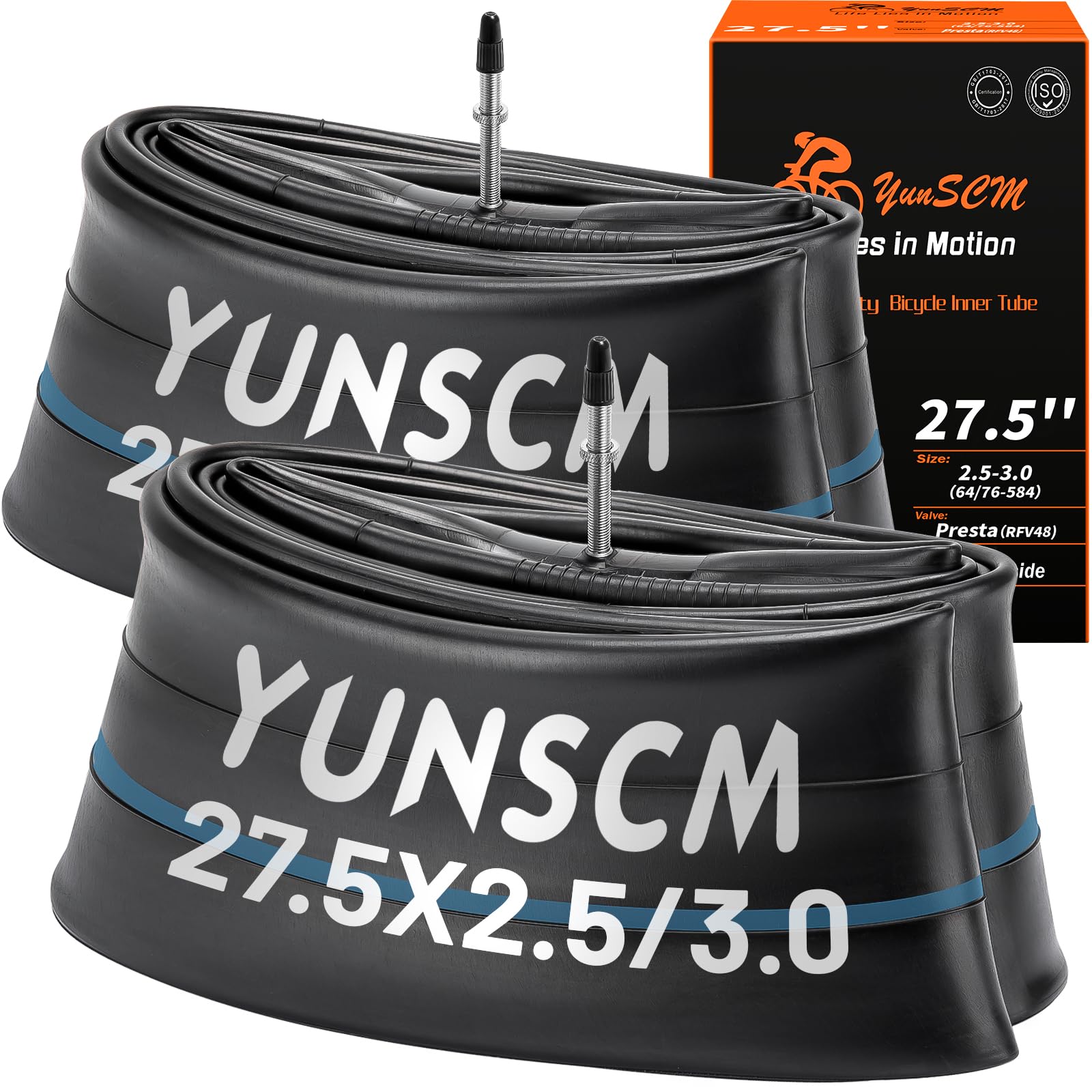 2-Pcs 27.5" Heavy Duty Bike Tubes 27.5 x 2.5/3.0 (64/76-584) 48mm Presta Valve with Removable Valve Inner Tubes 27.5" Bicycle Tubes Compatible with 27.5x2.50/2.60/2.80/3.0 Bike Tire Tubes