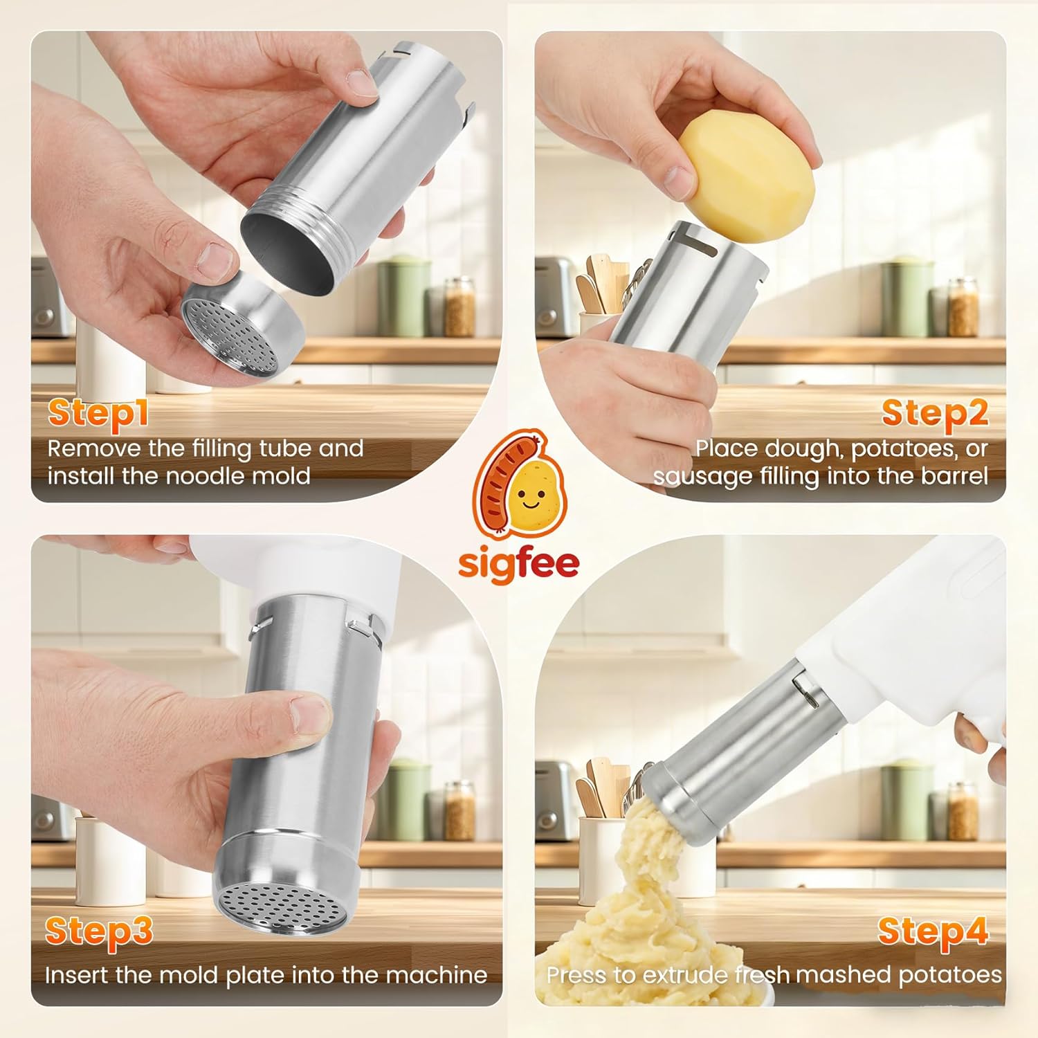 Electric Potato Ricer, Joint Pain Relief, 5s Effortless Prep 7 oz Smooth & Creamy Potato Mash, Food Grade Stainless Steel, Dishwasher Safe, Ideal for Seniors, Kids, Women & Effortless Cooking Lovers