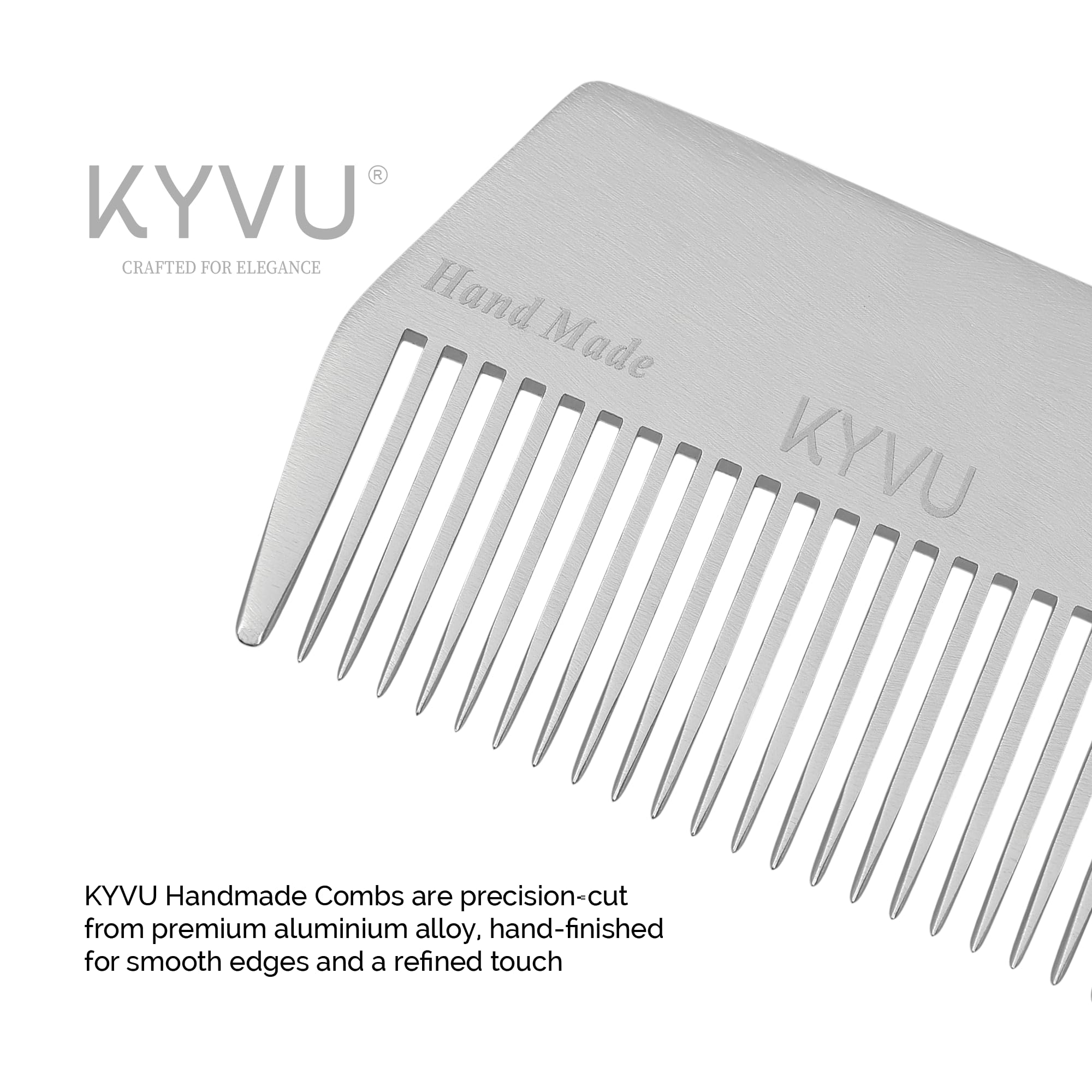 KYVU A7 Handmade 9.3 cm Wide-Tooth Aluminium Comb, 9.3 Centimeters - Image 3