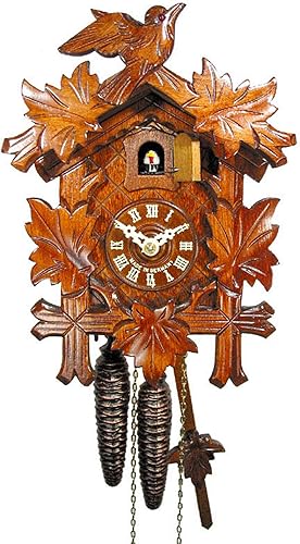 Reloj de cuco alemán original (certificado), movimiento mecánico de 1 día con 1 pájaro y 5 hojas, relojes coo-coo de la Selva Negra, Alemania por
