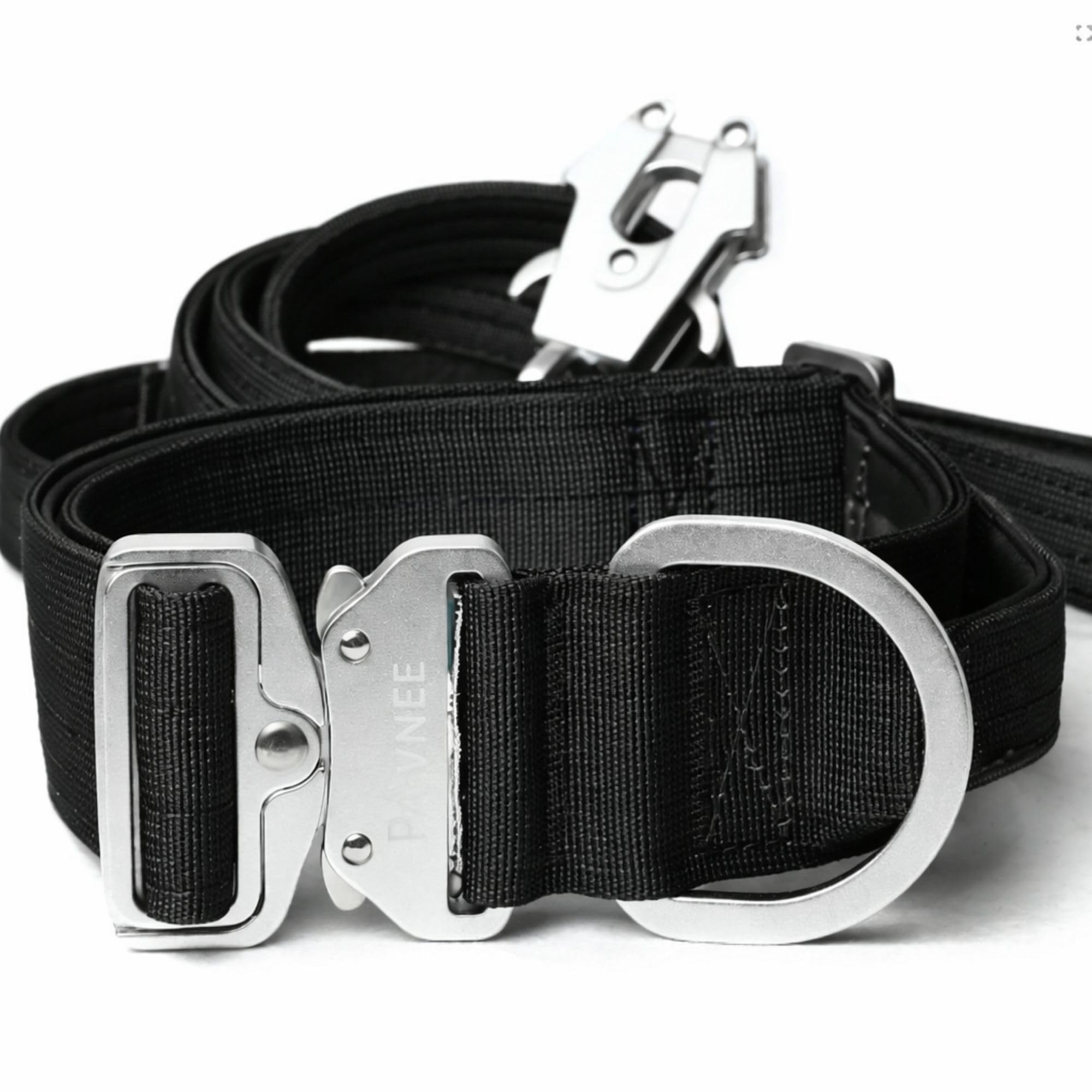 PAWNEE – Collar táctico para Perro Grande y Fuerte, Ancho con Agarre de Control, Hebilla de Aluminio Ionizado Resistente al Agua (Set_Collar_EVO_50 mm | Negro L)