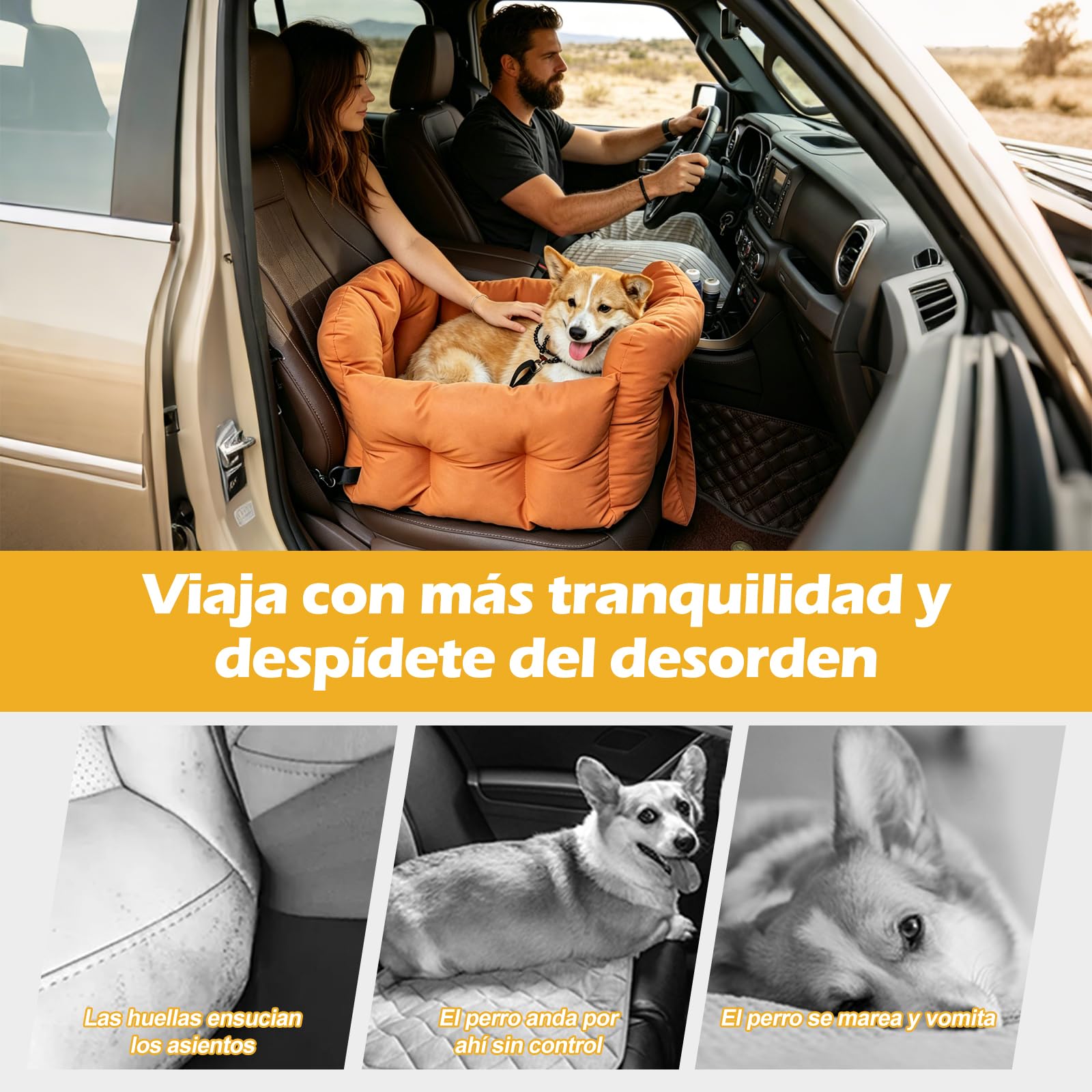 Ergocar Asiento De Coche para Perros Consola Central Asiento Elevado con Cinturón De Seguridad Ajustable y Acolchado Apto para Uso Doméstico Viajes y En El Coche Tanto para Gatos como para Perros
