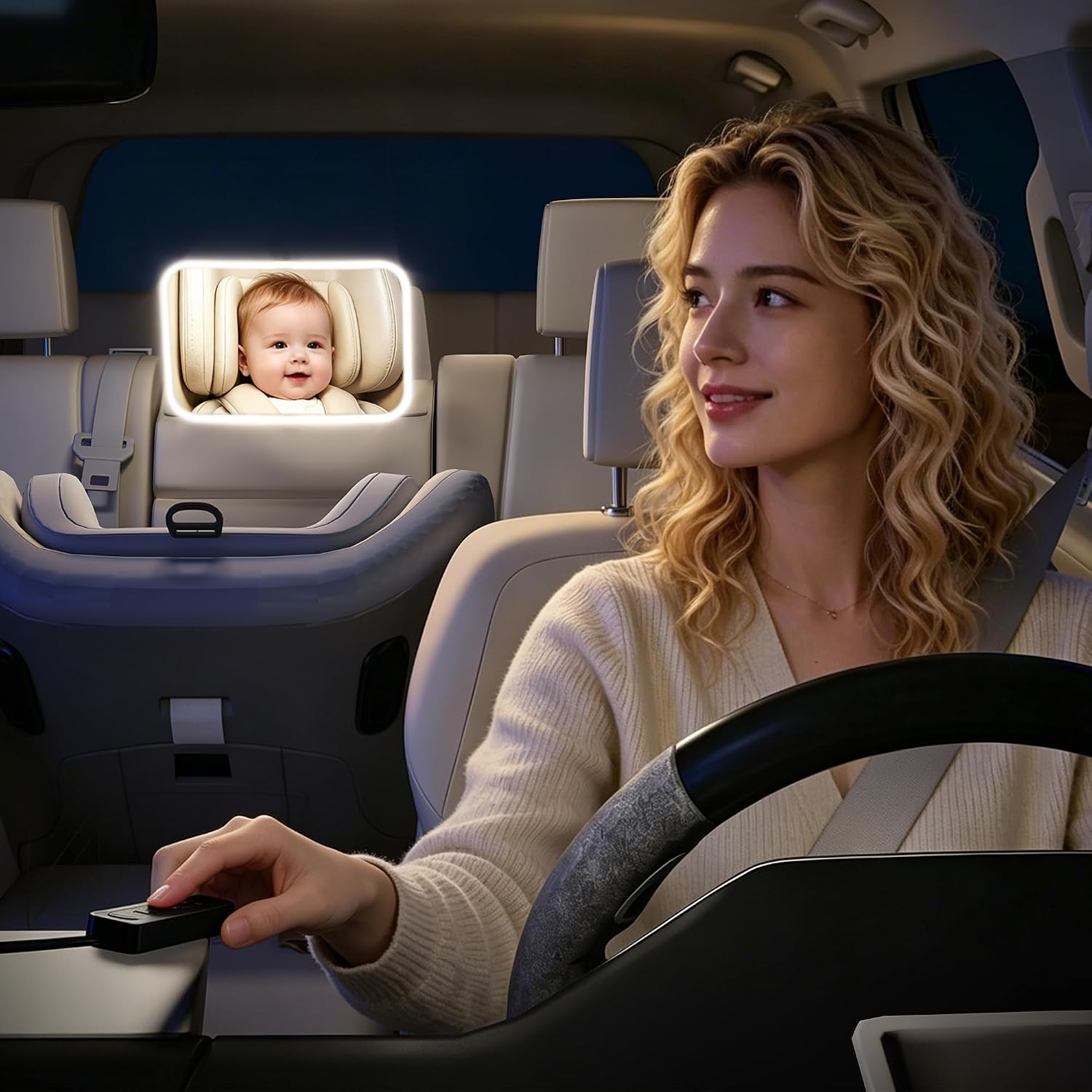 Baby Car Mirror with Light, USB-Powered 175° FOV Baby Seat Mirror for Car, Stable Hook Clip, 360° Adjustable, Safety & Easy Install, Rear-Facing Backseat Camera to Monitor Your Baby’s Every Move