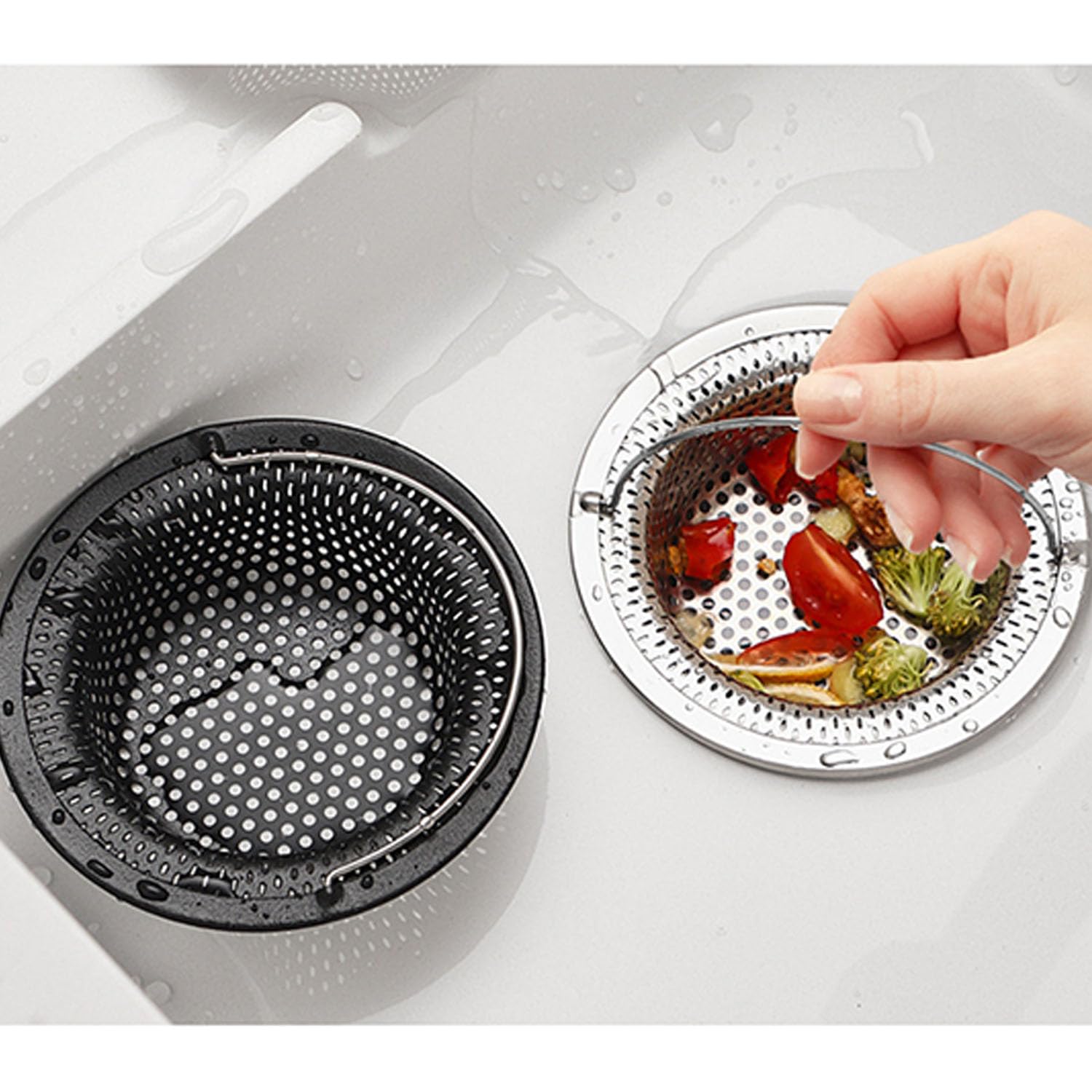 Lot de 2 filtres d'évier de Cuisine en Acier Inoxydable (Noir)