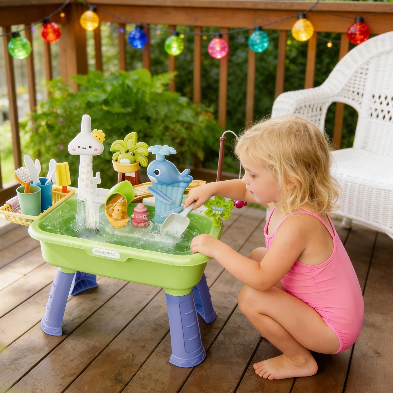 Generisch Tavolo da Gioco ad Acqua per Bambini, Giocattolo da Cucina per lavello, 4 in 1, con Acqua Corrente e Una Pompa, per Bambini 4 agli 8 Anni di Estate, per Il Compleanno all'aperto