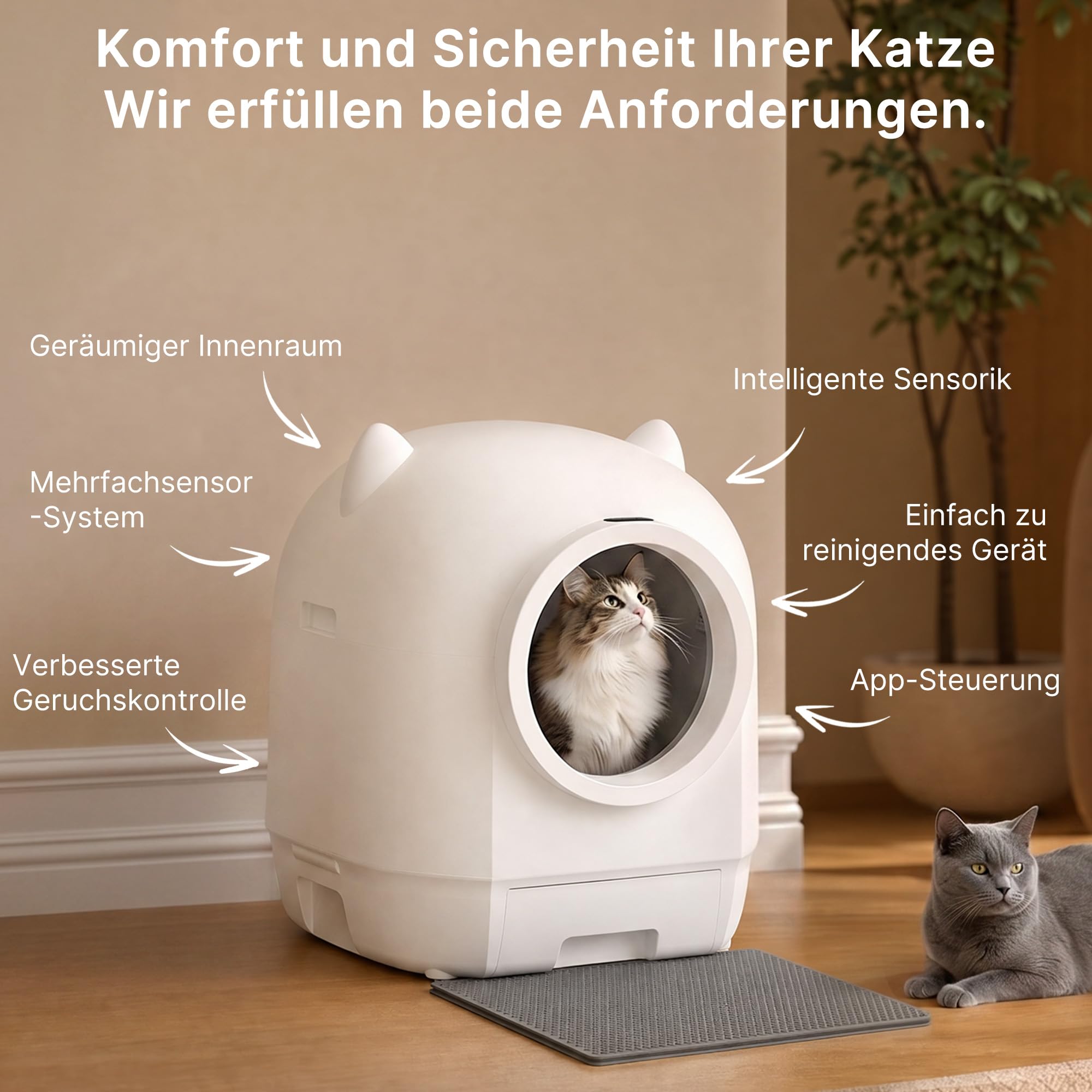 JUMMICO Elektrisches Katzenklo Selbstreinigend, die Selbstreinigende Katzentoilette XXL mit 90L Fassungsvermögen, Doppeltem Geruchsschutzsystem, Mehrfachem Sicherheitssystem und APP-Fernsteuerung