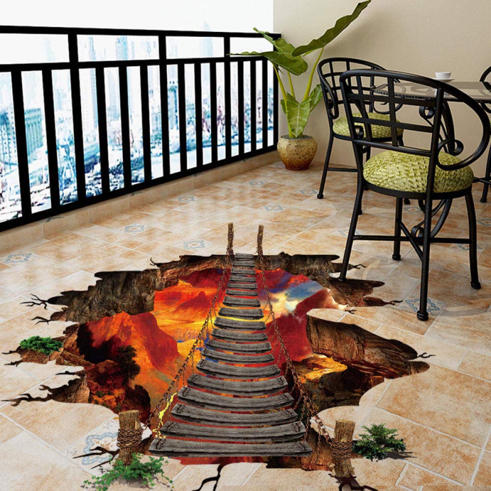 Kundenspezifische 3D Bodenaufkleber Flaming Gebirgsbrücke Bodenaufkleber für Kinder Raum Dekoration Wohnzimmer Kunst selbstklebende Fußboden Wandbild-350 cmx245cm