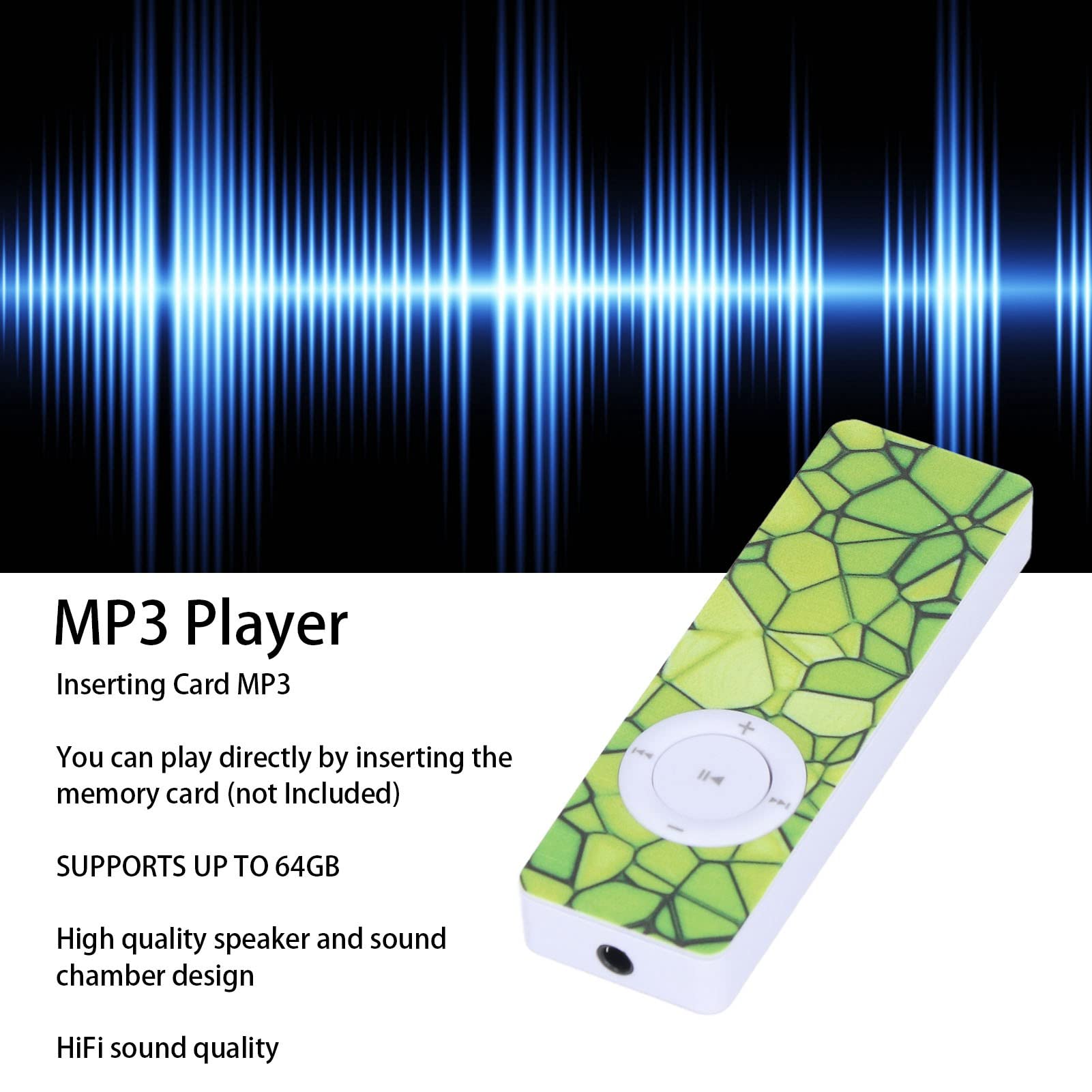 Odtwarzacz MP3, Przenośny Cyfrowy Odtwarzacz Bezstratnej Muzyki MP3 dla Dzieci, Przenośny Odtwarzacz Osobisty z Muzyką Cyfrową, Obsługuje Karty Pamięci do 64 GB, dla Studentów(Wpisz E)