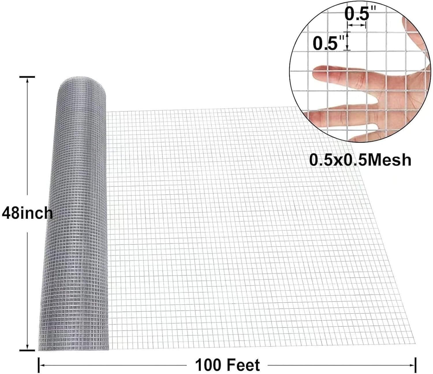 Hardware Cloth Fencing Mesh Roll, 1/2 Inch Metal Square Chicken Wire Fence, Garden Plants Fencing, Netting Wire Cloth Wire Mesh Roll, Easy to Cut(1mx8m(39inx26.2ft))