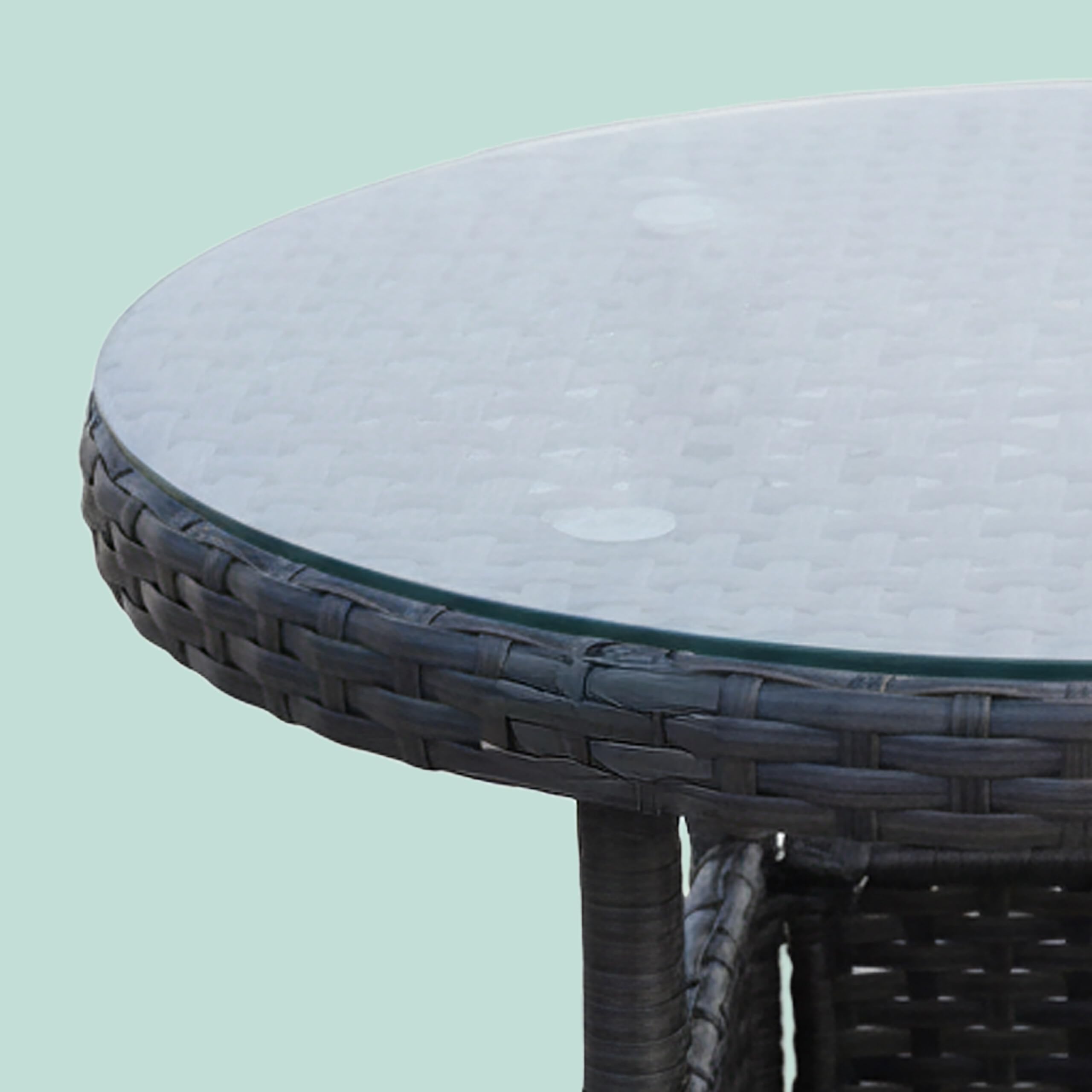 Relaxdays Ensemble Jardin 3 pcs, Salon résine tressée 2 pers., 2 fauteuils + Table Verre, extérieur, Noir