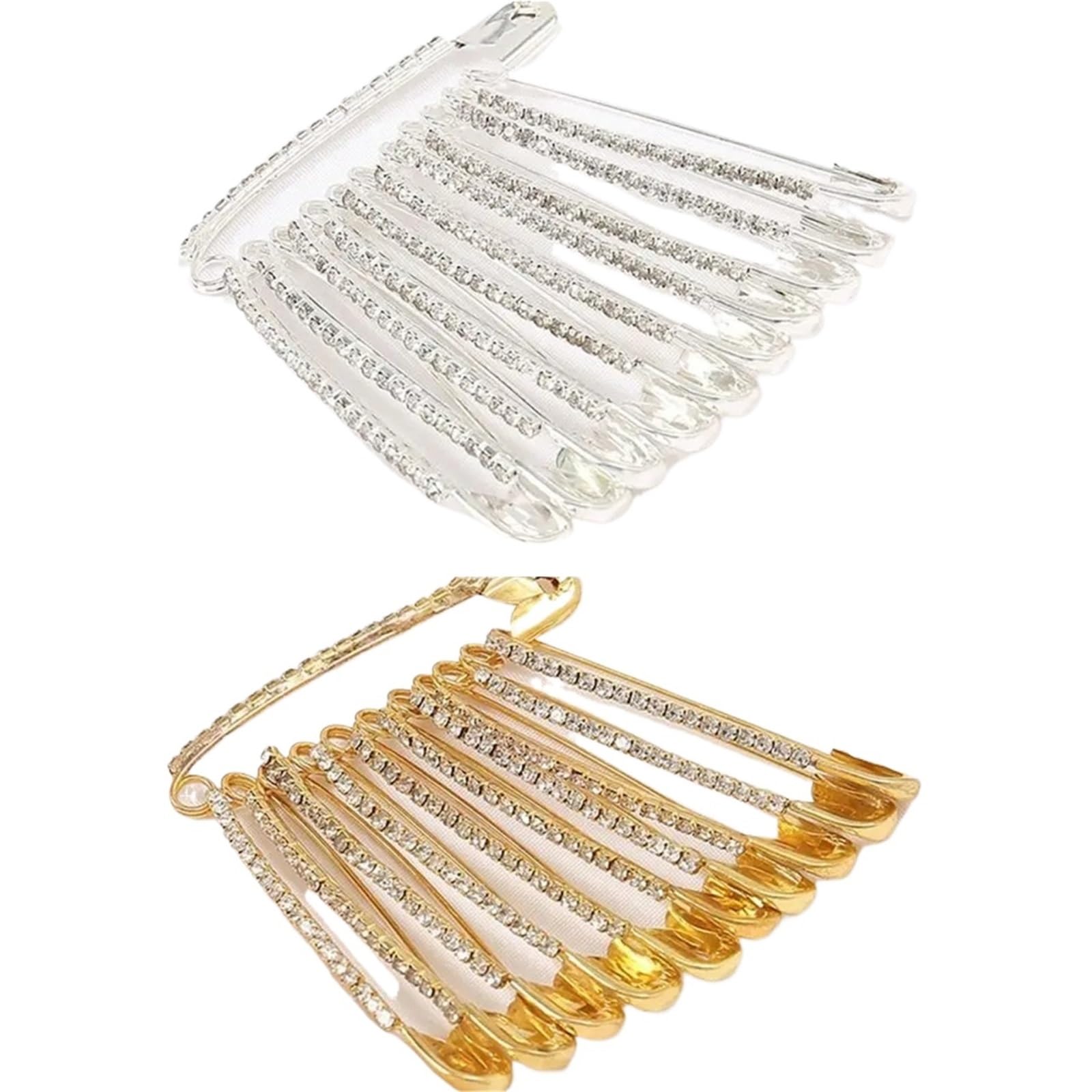 saree pins 50pcs Gold Rhinestone Safety Pins Brooches Sweater Shawl Clips For Women Clothing Hat Accessory For(04)