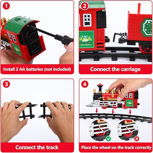 Miniatura 4 de Juego de tren de Navidad para alrededor y debajo del árbol, juego de tren eléctrico con luz y sonido, juguetes de tren a pilas con motor de