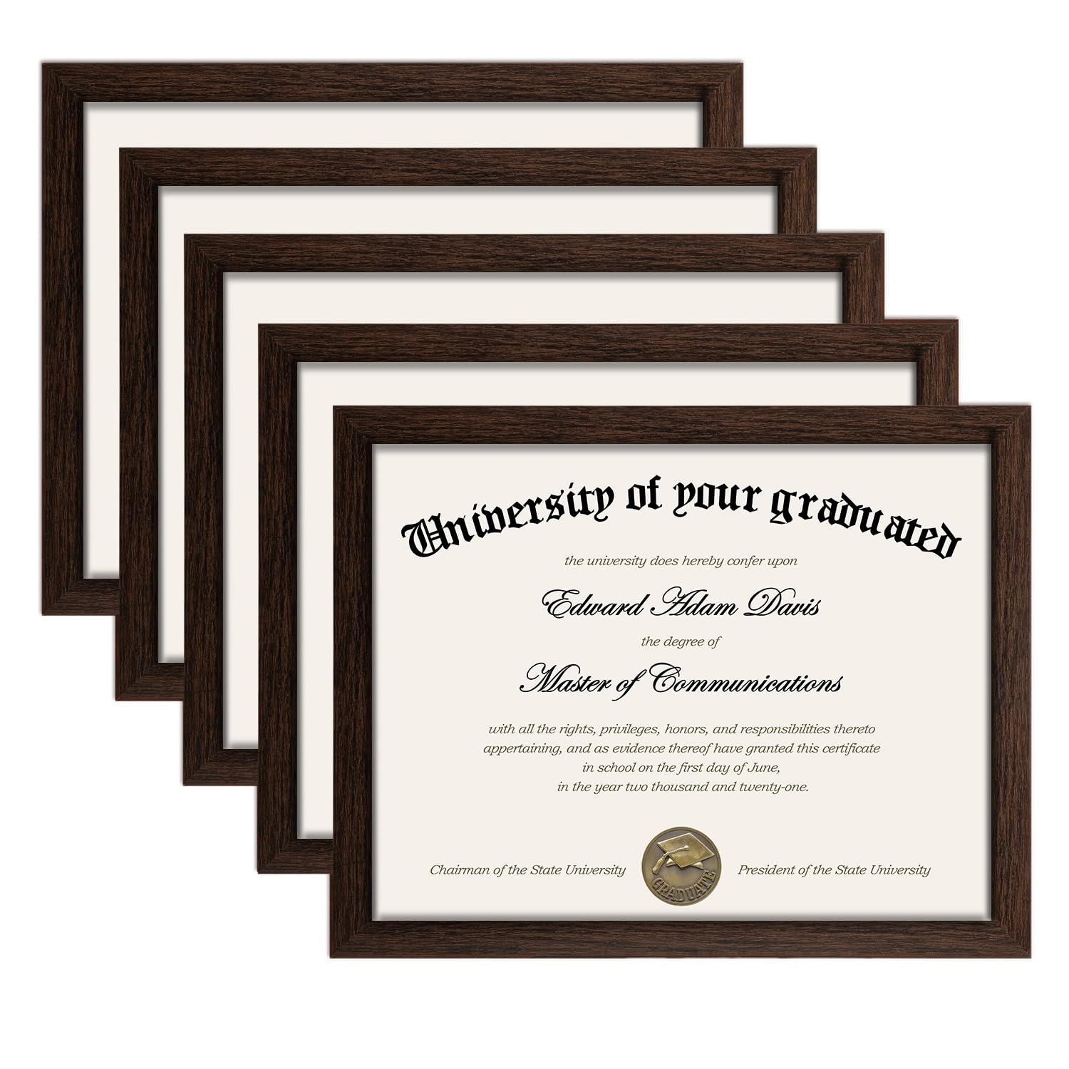 upsimples Certificate Frame with High Definition Glass, 8.5 by 11 Picture Diploma Document Frames for Wall and Tabletop, Brown 5 Pack