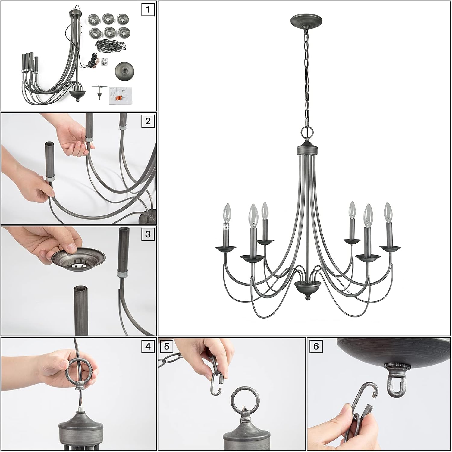 Buy Log Barn French Country Chandelier Modern Farmhouse Lighting Style In Brushed Rustic Dark Grey Kitchen Island Pendant For Dining Room Bedroom Online In Taiwan B079s132y6