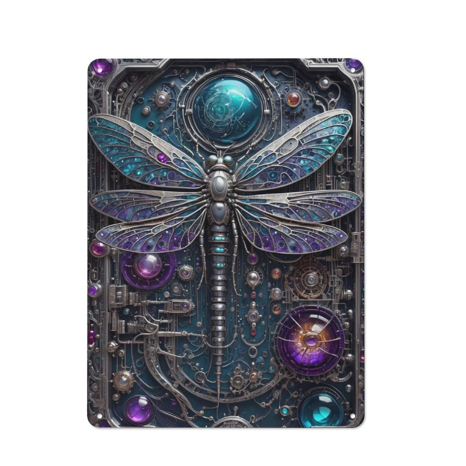 Steampunk Dragonfly Cottage Metal Wall Decor 40x30cm, Shed Metal Sign for Patio Bar, Workshop, Shed Or Kitchen