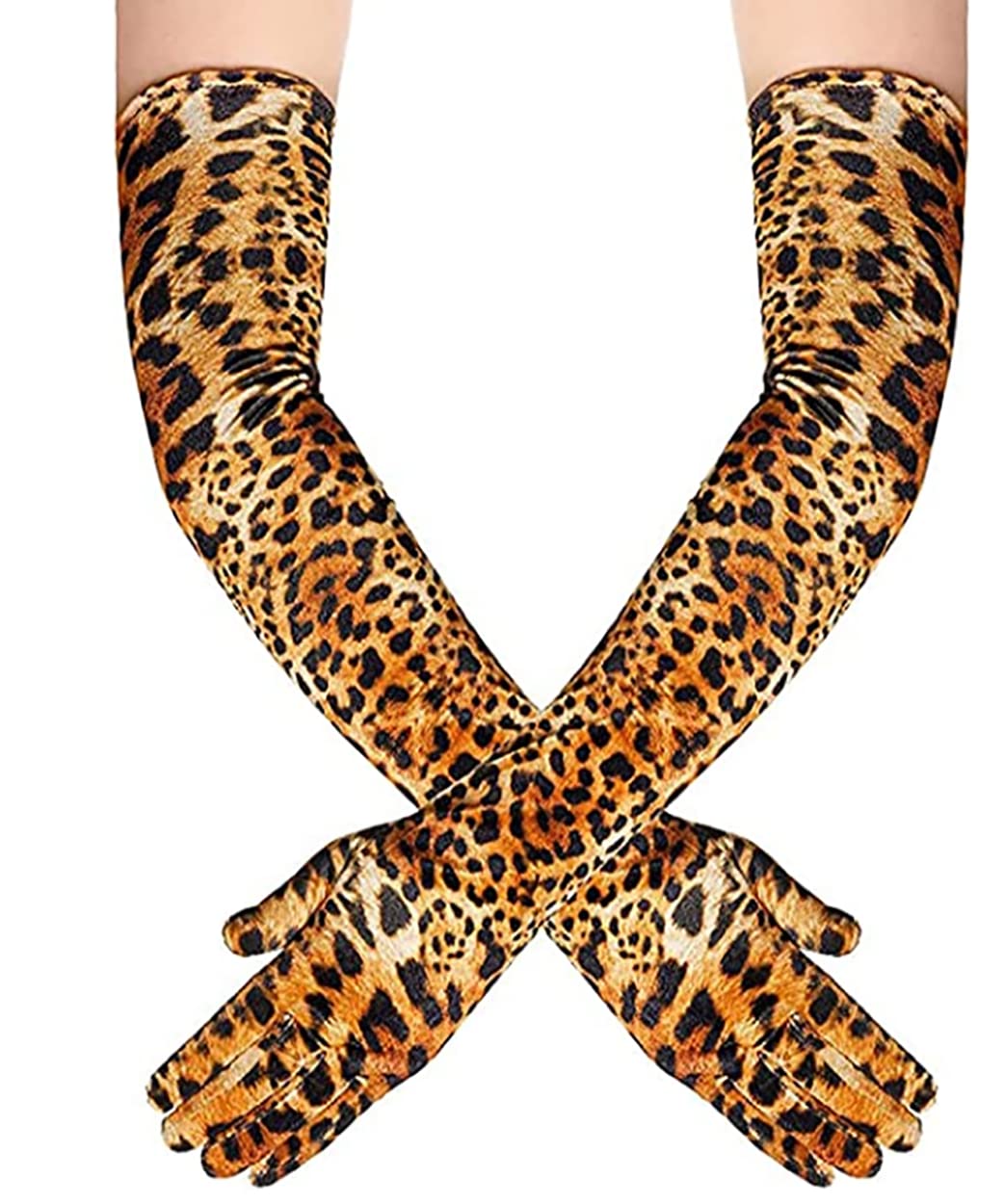 YluckyWomen Elbow Length Opera Gloves Classic Leopard Zebra Print Velvet Long Gloves Halloween Cosplay Costume, Leopard Print, One size