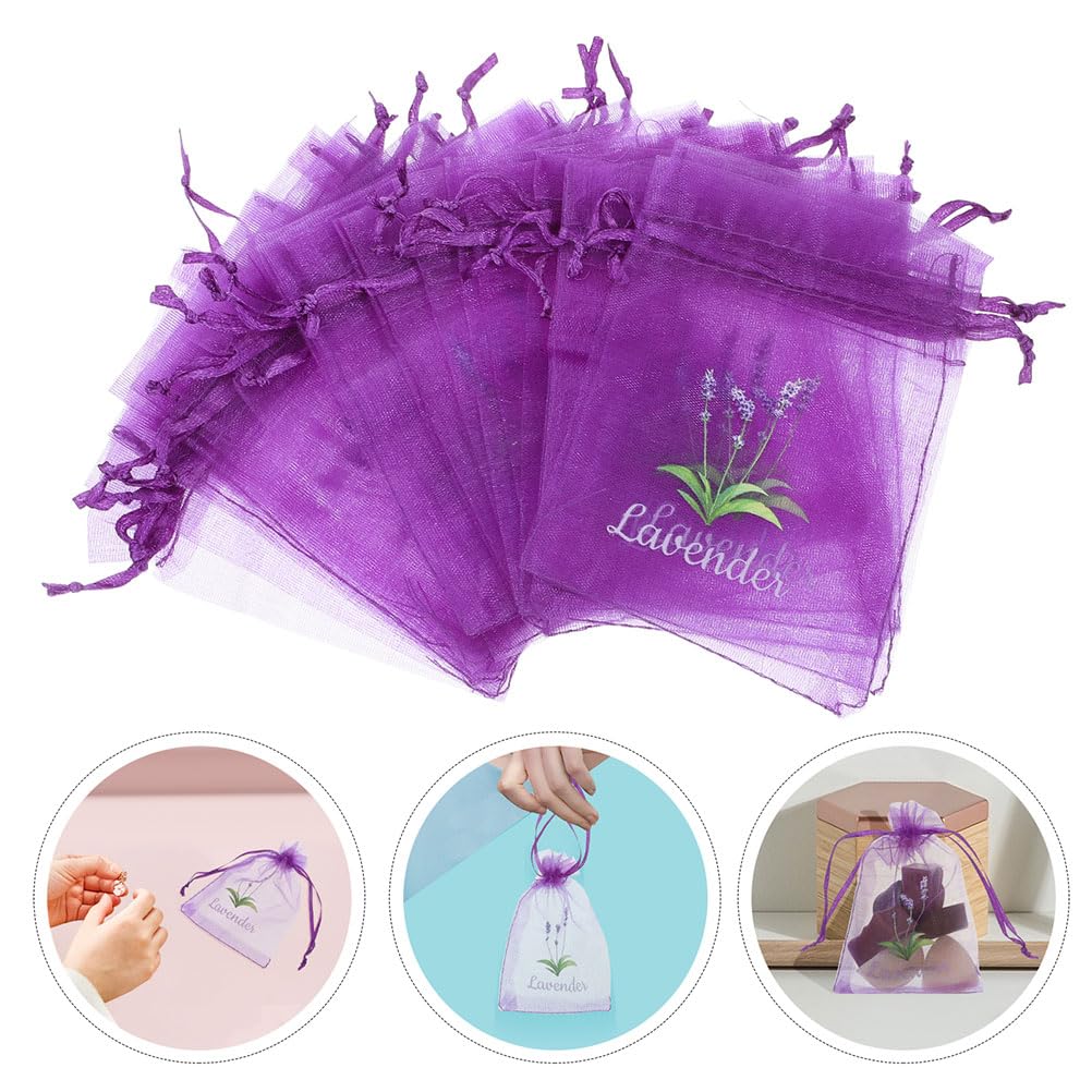 LUOZZY 20 Pcs Lavender Sachets Bags Drawstring Mesh Gauze Bags Organza Pouches Small Clear Party Favor Sachet Bags (Dark Purple)