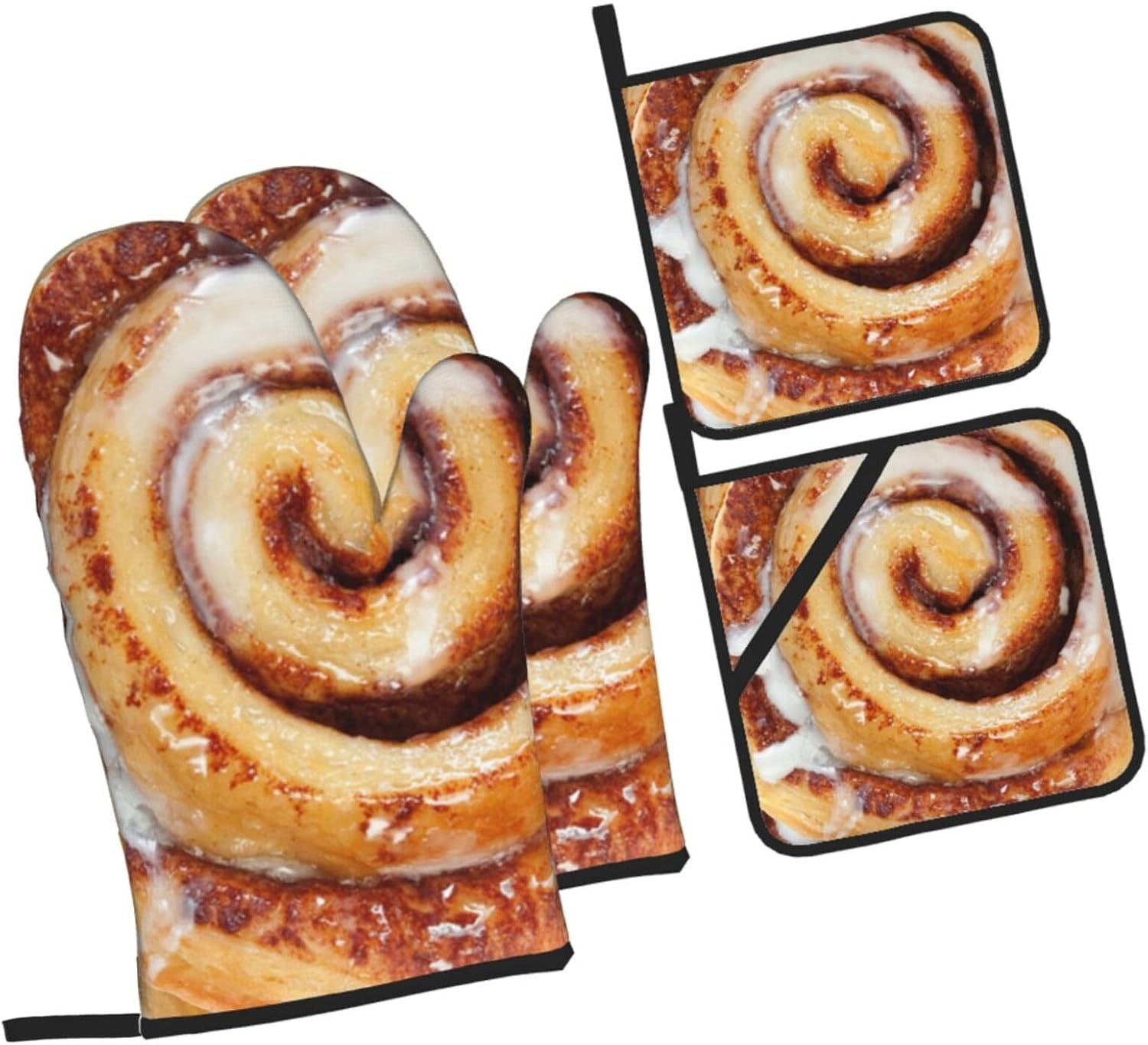 Cinnamon Roll Oven Mitt Sets and Pot Holders Sets of 4 Heat Resistant with Inner Cotton Layer