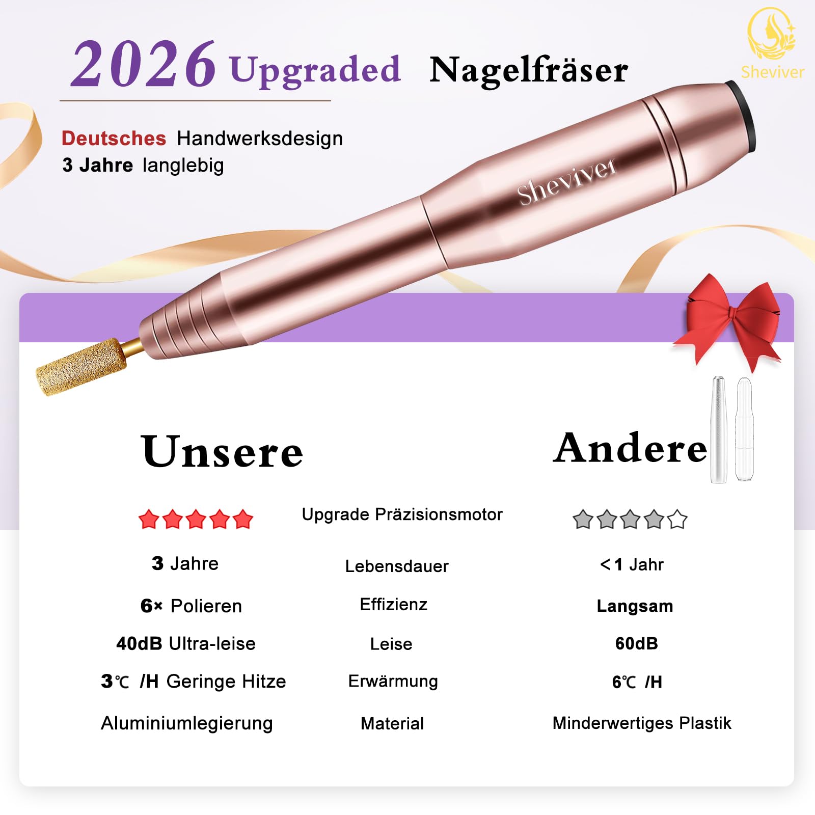 Nagelfräser, Elektrische Nagelfeile für Acryl und Gelnägel, Professionell Nagelfräser, Efile Maniküre und Pediküre Set mit goldenen Nagelfräserbiten für Home Salon Gebrauch