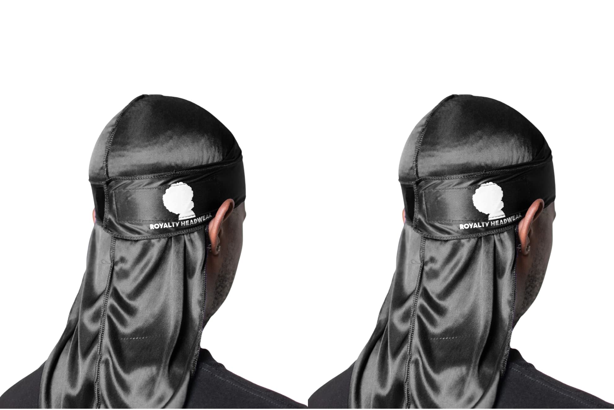Royalty Headwear One Strap Silky Durag for Men - Premium Quality with Hook and Loop Closure Black Royalty Rag Bundle Durag for Men 360, 540, 720 Waves