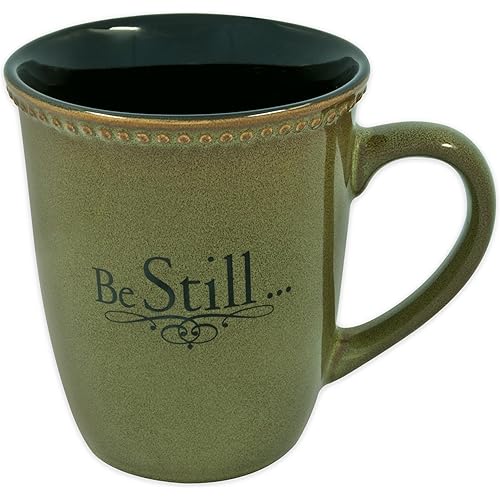 Christian Art Gifts Sage Green Stoneware Coffee Mug – 13 oz. Microwave and Dishwasher-safe Lead-free Inspirational Scripture Coffee and Tea Mug for Men & Women with Bible Verse: Be Still – Psalm 46:10