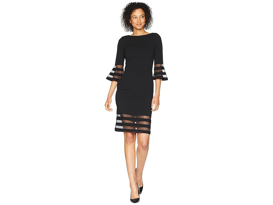 

Calvin Klein Bell Sleeve Dress with Illusion CD8C19MQ (Black) Women's Dress