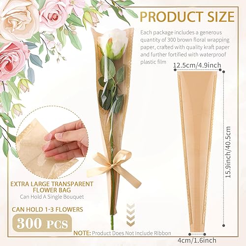 Miniatura 2 de Colarr 300 piezas de papel de regalo de ramo de flores a granel de 15.9 x 4.9 x 1.6 pulgadas, bolsas de flores transparentes para ramos de flores,