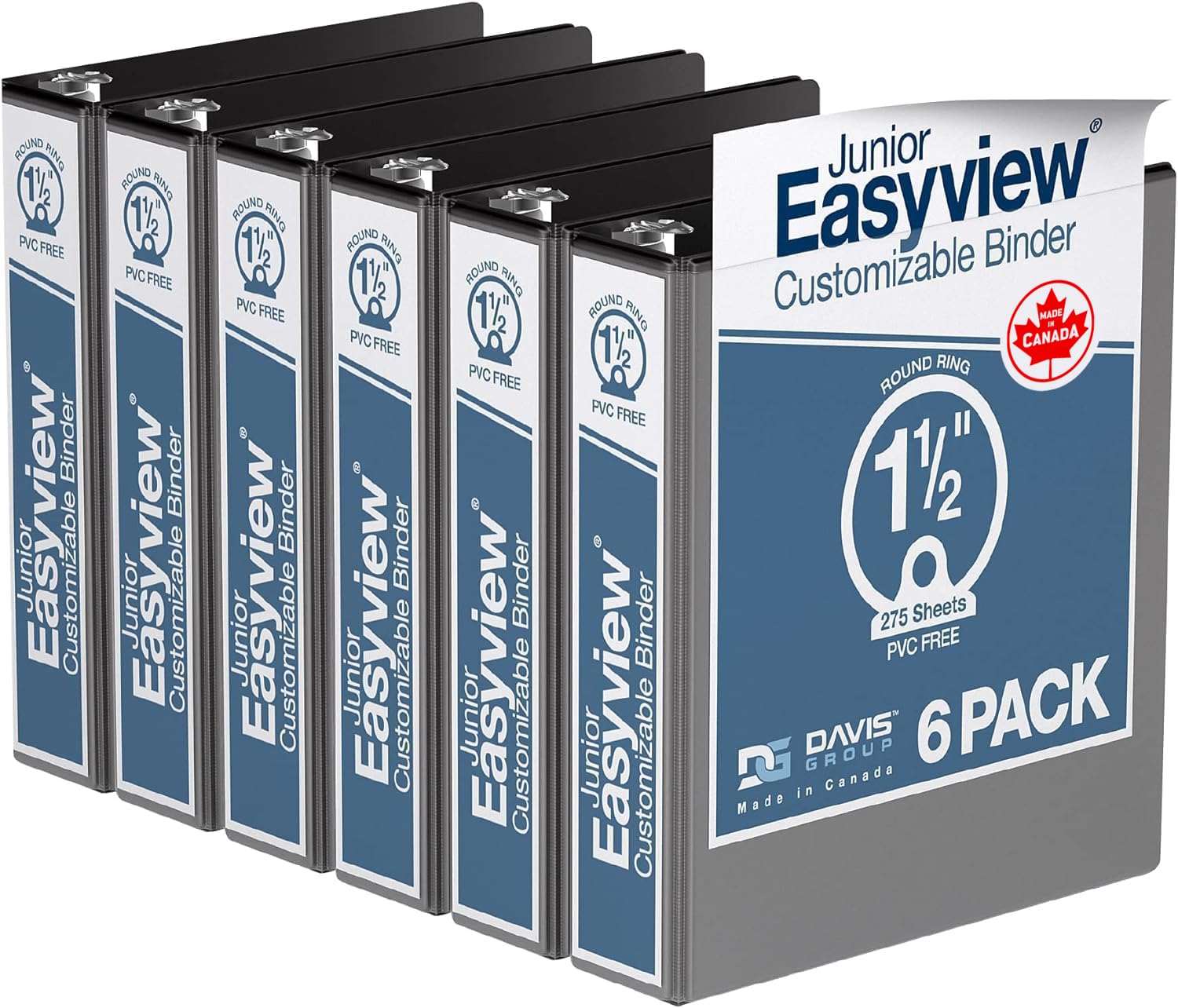 Davis Group Easyview Junior Binder, Premium Small Clear-View 3-Ring Binder for School, Office, or Home, Made in Canada, 1.5-Inch Mini Binder, 8.5"x5.5