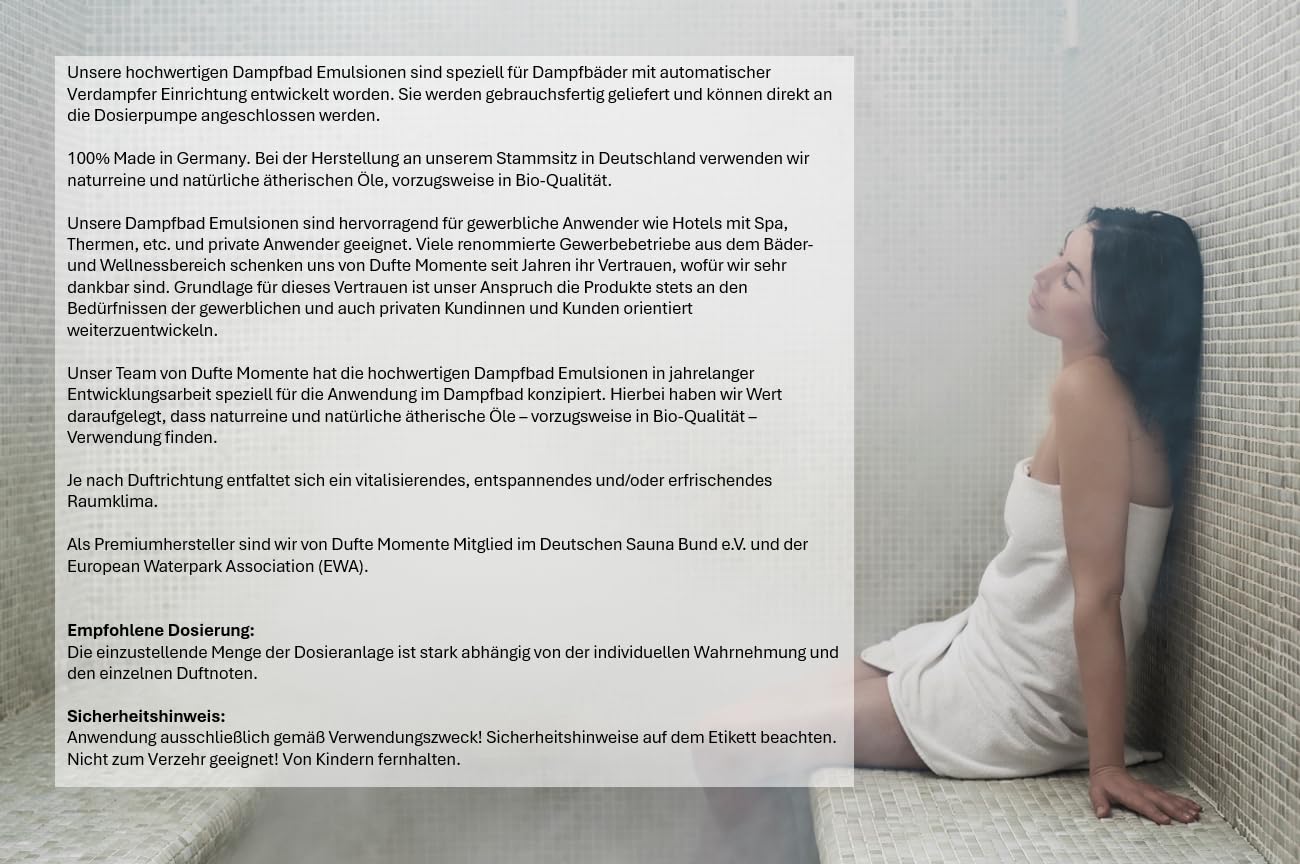 Dufte Momente | Dampfbad Emulsion 10 Liter Lavendel | geprüfte Qualität | mit naturreinen und natürlichen ätherischen Ölen | gebrauchsfertig | vegan und ohne Tierversuche