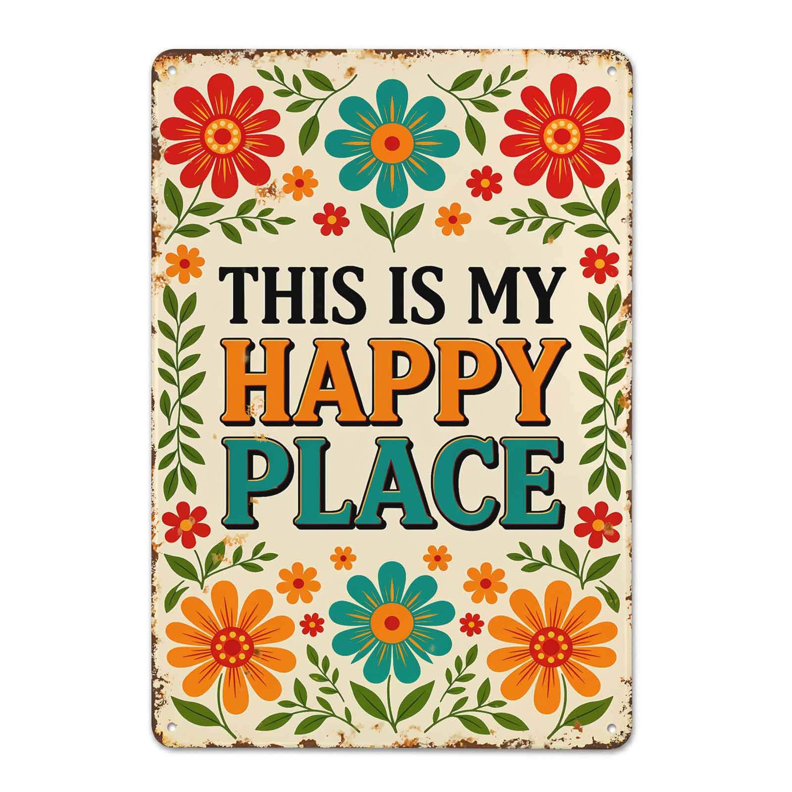 Gsrony Boys Type07 This Is My Happy Place Floral Vintage Metal Tin Sign 8X12,Waterproof