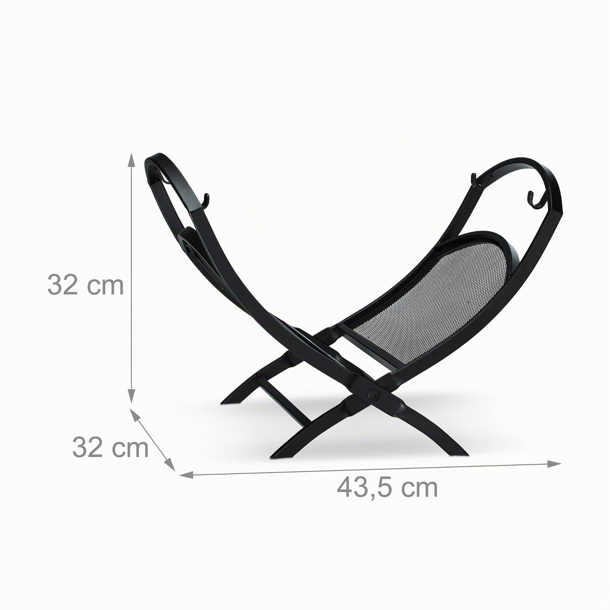 Relaxdays Cesta para Leña con Asas, Acero, Negro, 32 x 43.5 x 32 cm