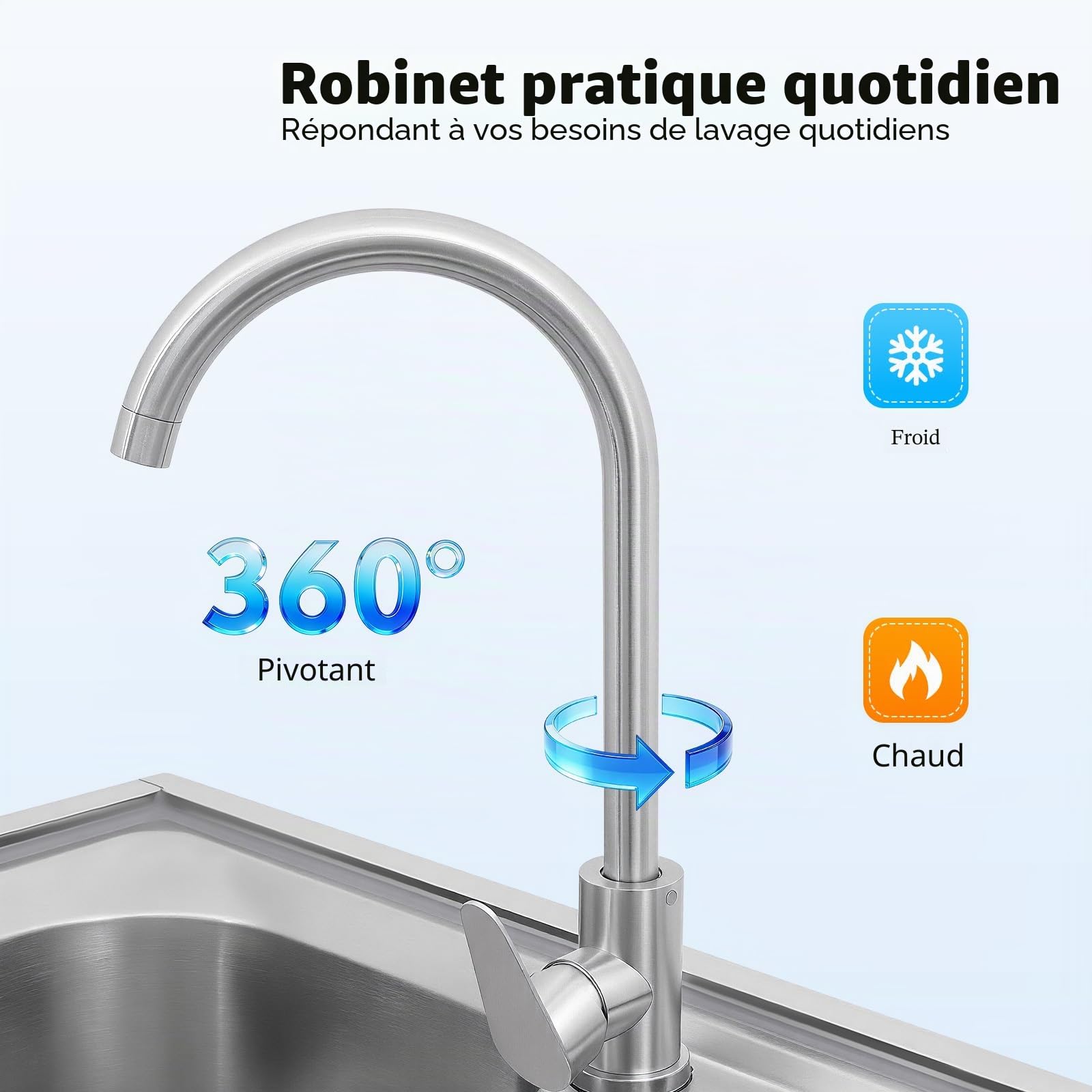 Évier en acier inoxydable - 120 x 45 x 80 cm - 2 bacs - Évier commercial avec robinet, tuyaux d'eau froide et chaude et 3 tuyaux de drainage pour extérieur, intérieur, cuisine, restaurant