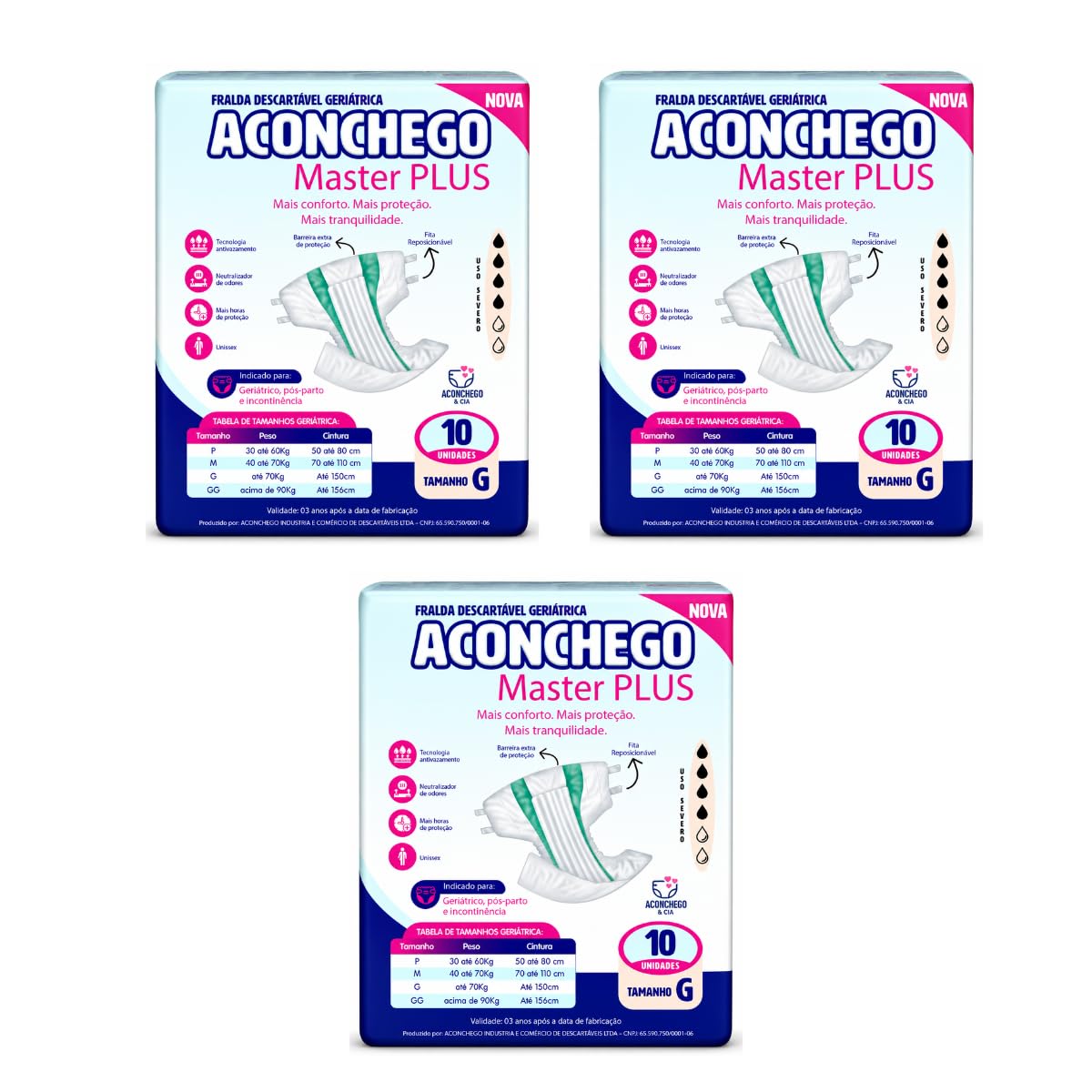 Kit 3 Pacotes Fralda Geriátrica Adulto Plus G com 10 Unidades | Total 30 Fraldas