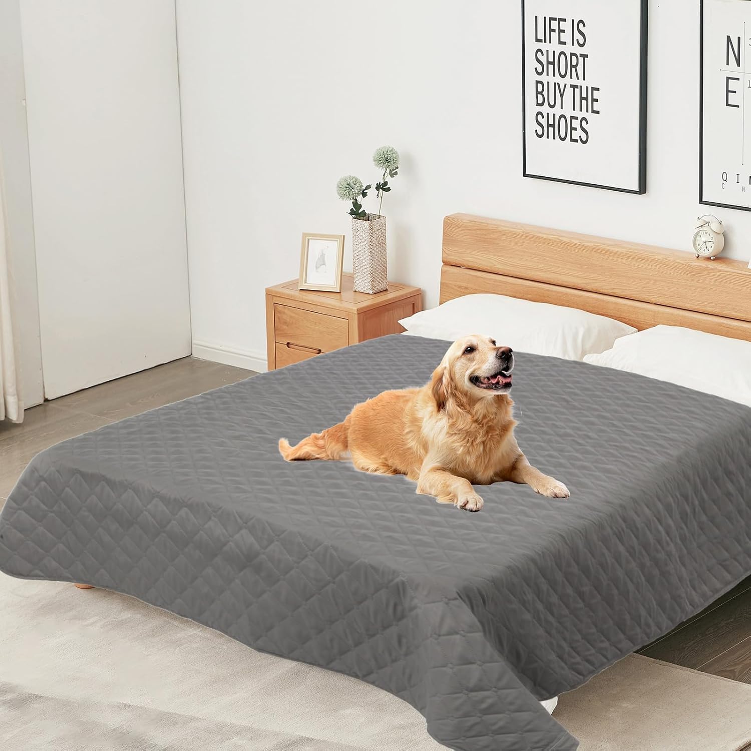 Manta Impermeable para Perros y Gatos (137x208cm) Protector de Sofá y Cama, Alfombra para Mascotas Lavable, Manta Acolchada Suave y Reversible (Gris)