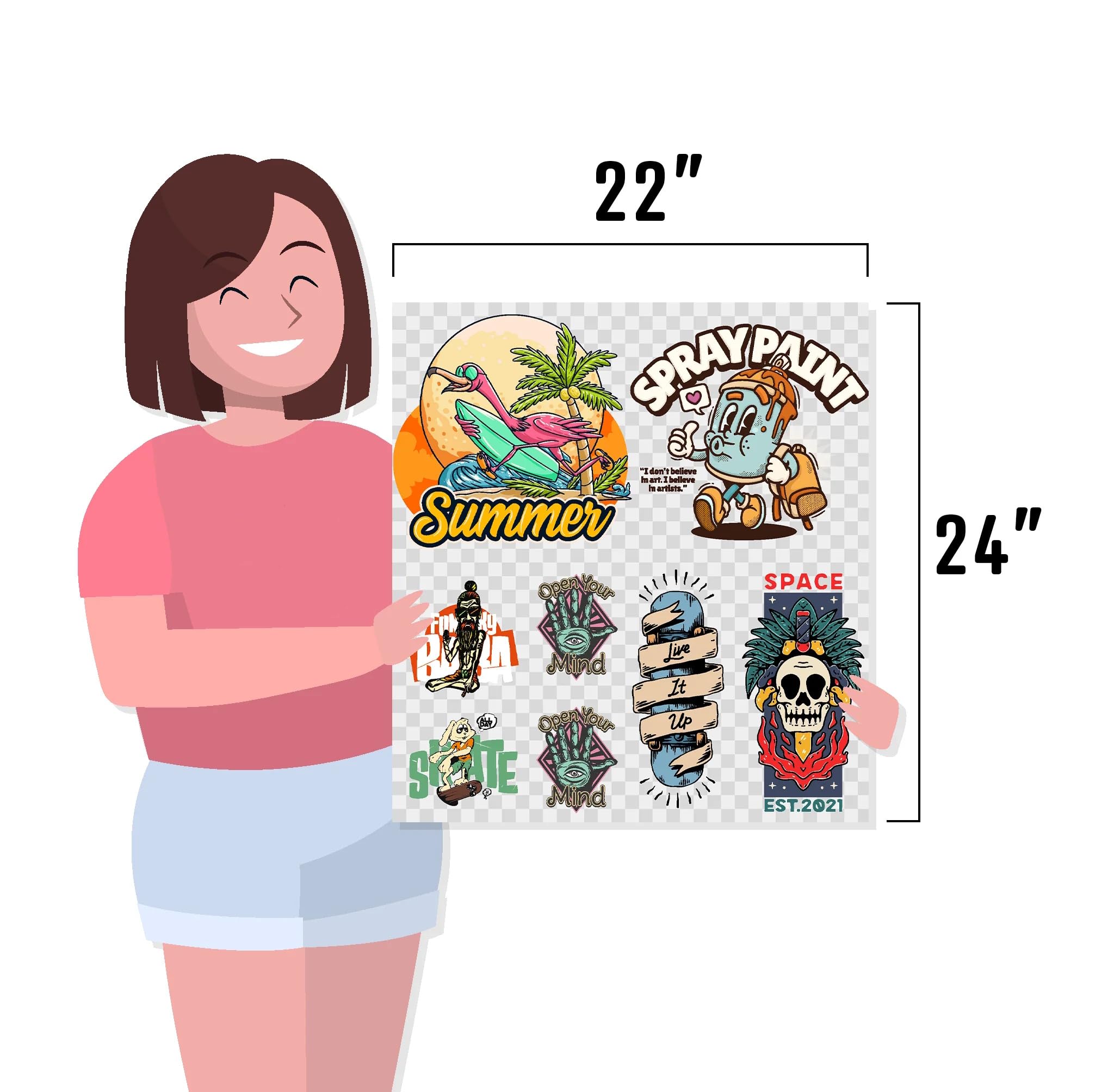 DTF Transfer Gang Sheets for Heat Press, 22x12 to 22x150 inches, T-Shirt Printing Film (HOT Peel, 22 in X 24 in)