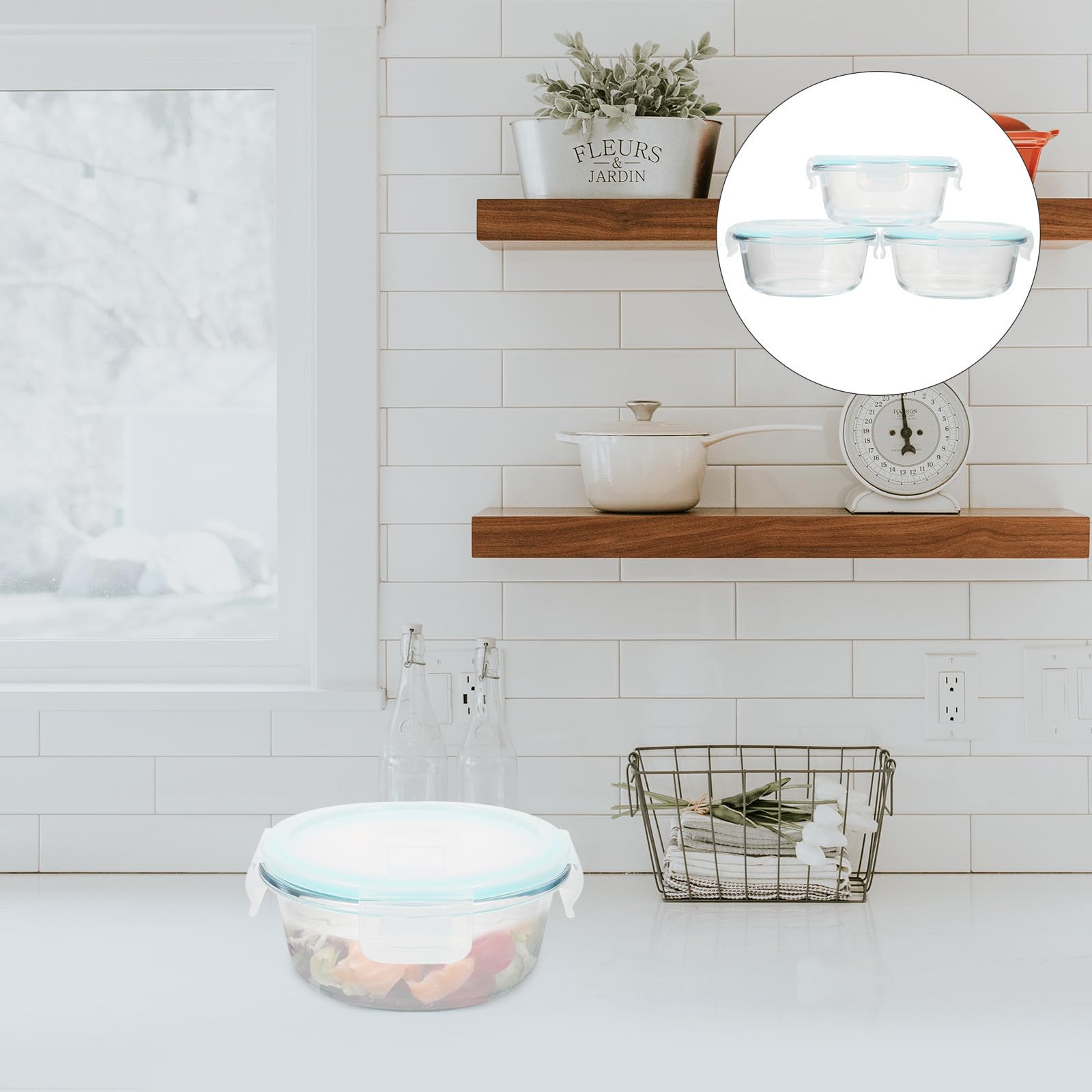 Contenedor de Alimentos Redondo 3 Piezas 400ml de Vidrio Blanco